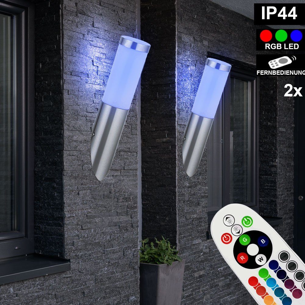 etc-shop Außen-Wandleuchte, Farbwechsel, Warmweiß, FERNBEDIENUNG Leuchtmittel Set LED inklusive, 2er Fassaden Fackel RGB Lampen Wand