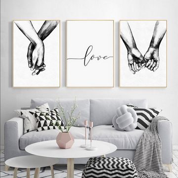 TPFLiving Kunstdruck (OHNE RAHMEN) Poster - Leinwand - Wandbild, Liebende Hände - Love - (Motive in verschiedenen Größen - auch im 3-er Set erhältlich), Farben: Schwarz und weiß - Größe: 13x18cm