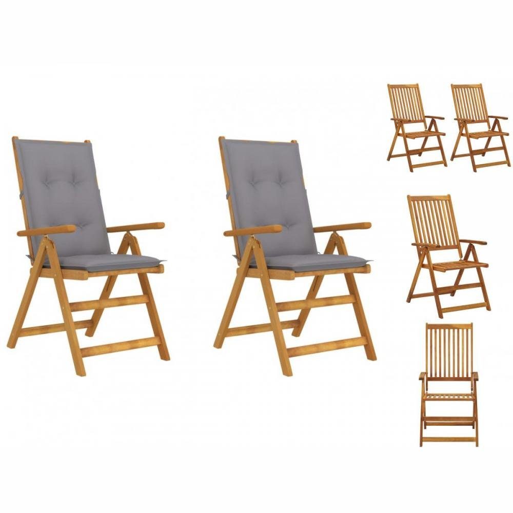 vidaXL Gartenstuhl Verstellbare Gartenstühle 2 Stk mit Auflagen Massivholz Akazie Holz