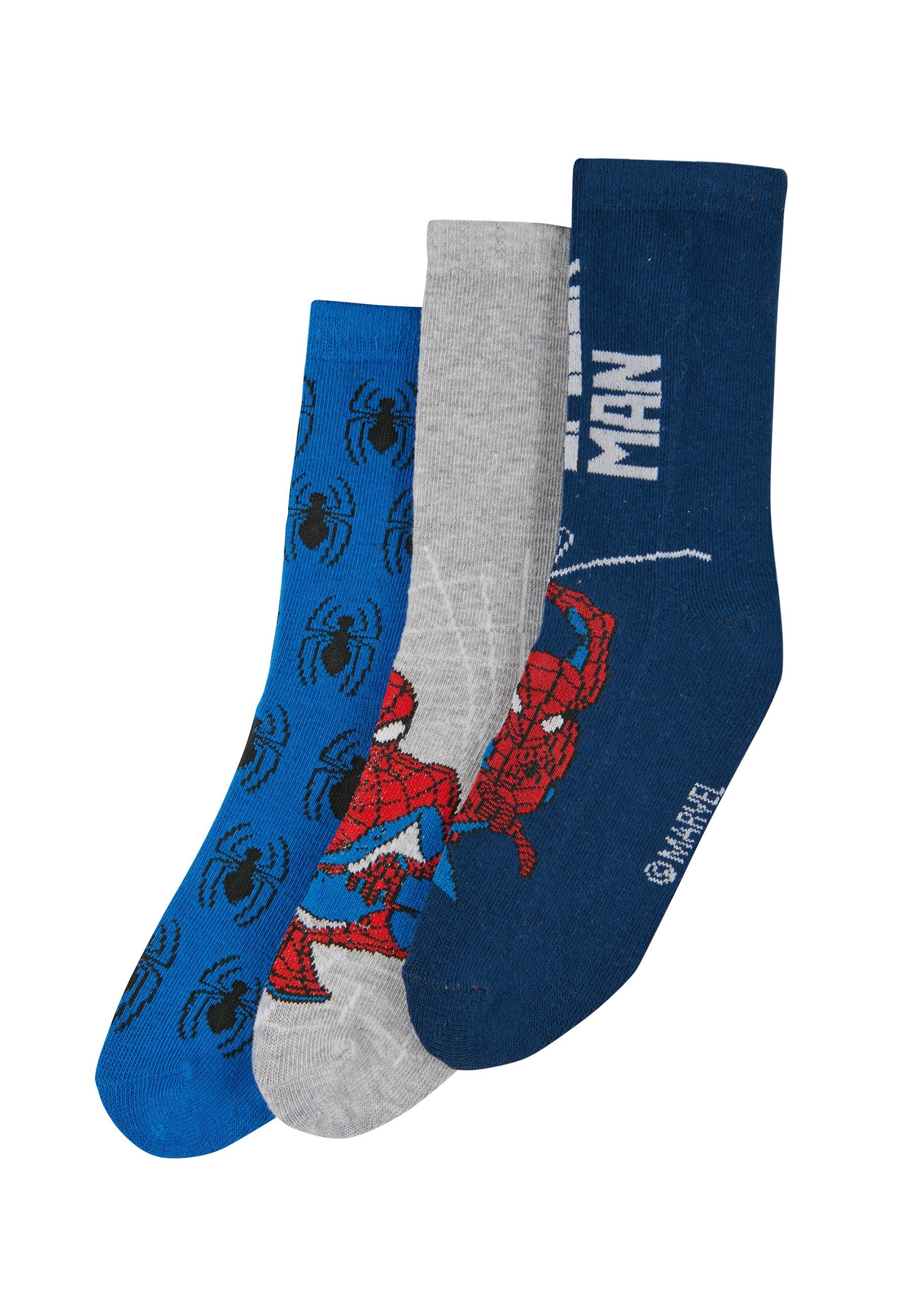 Spiderman Socken Jungen Socken 3er Pack Marvel Baumwollmix blau grau (3-Paar)
