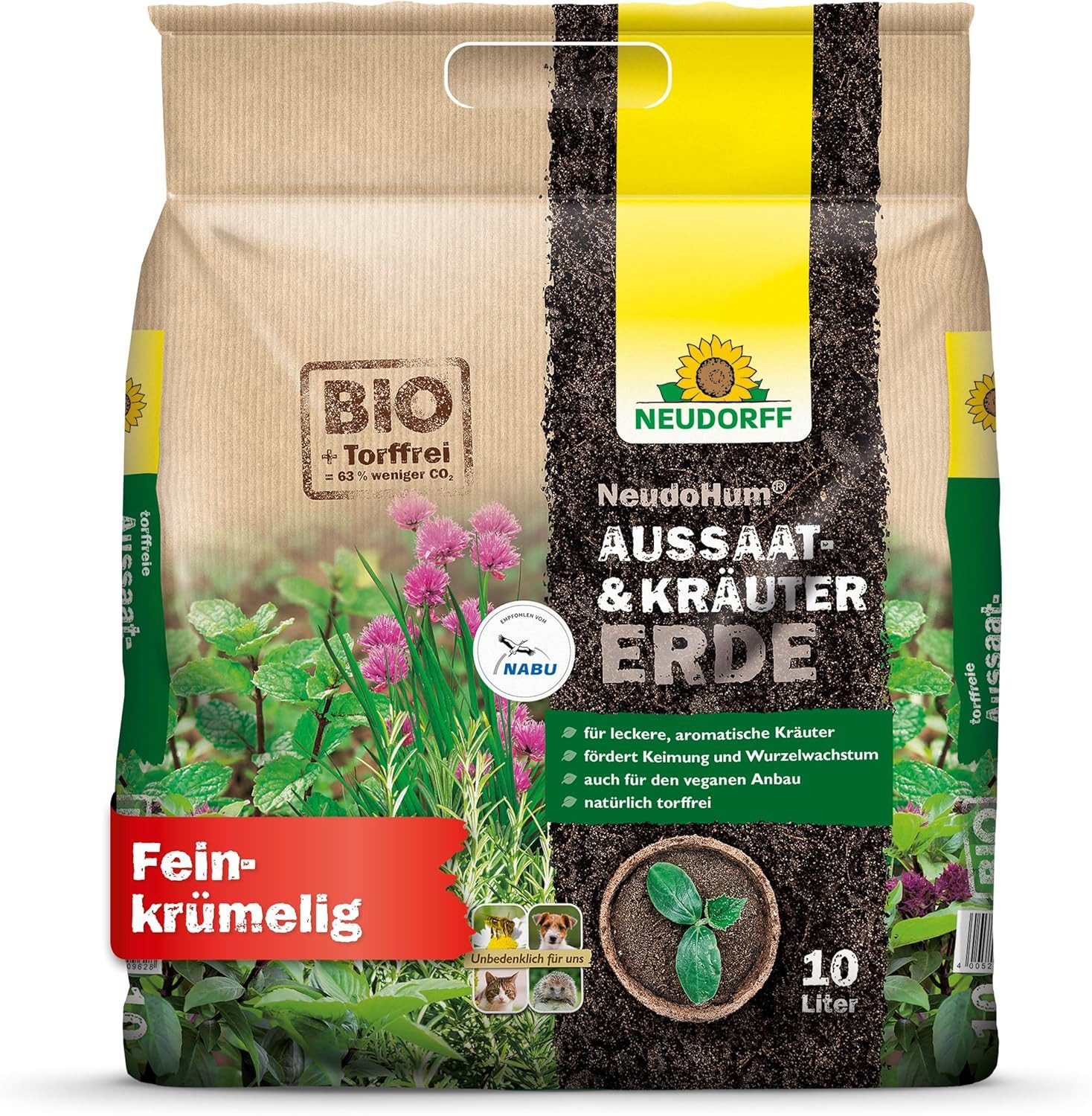 Neudorff Anzucht- und Kräutererde NeudoHum Aussaat- und KräuterErde 10 L, auch für mediterrane Kräuter wie Lavendel oder Thymian