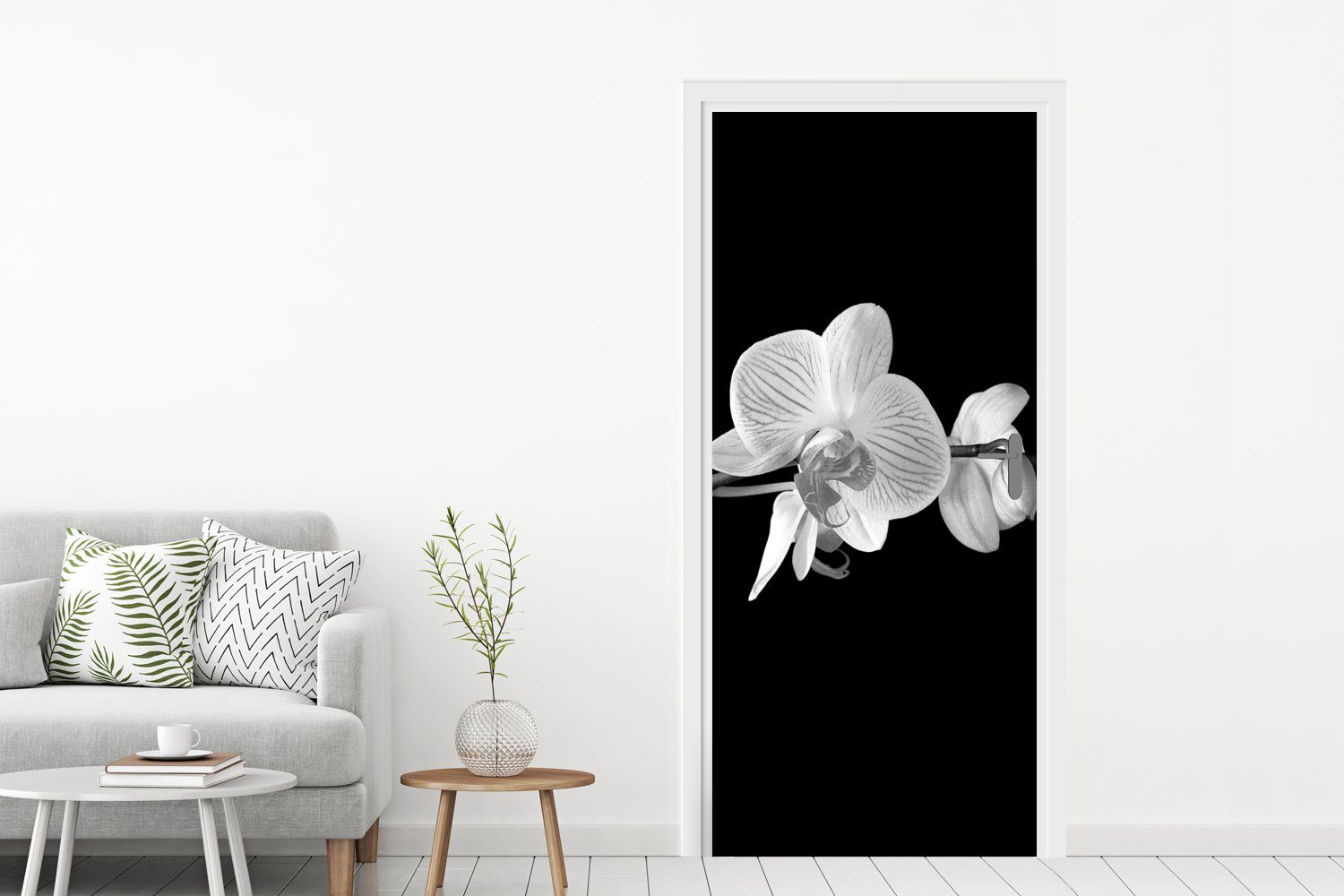 MuchoWow Türtapete (1 Rosa St), Tür, Türaufkleber, Knöpfe, Fototapete Blumen - Matt, Schwarz - - bedruckt, 75x205 - cm für Orchidee
