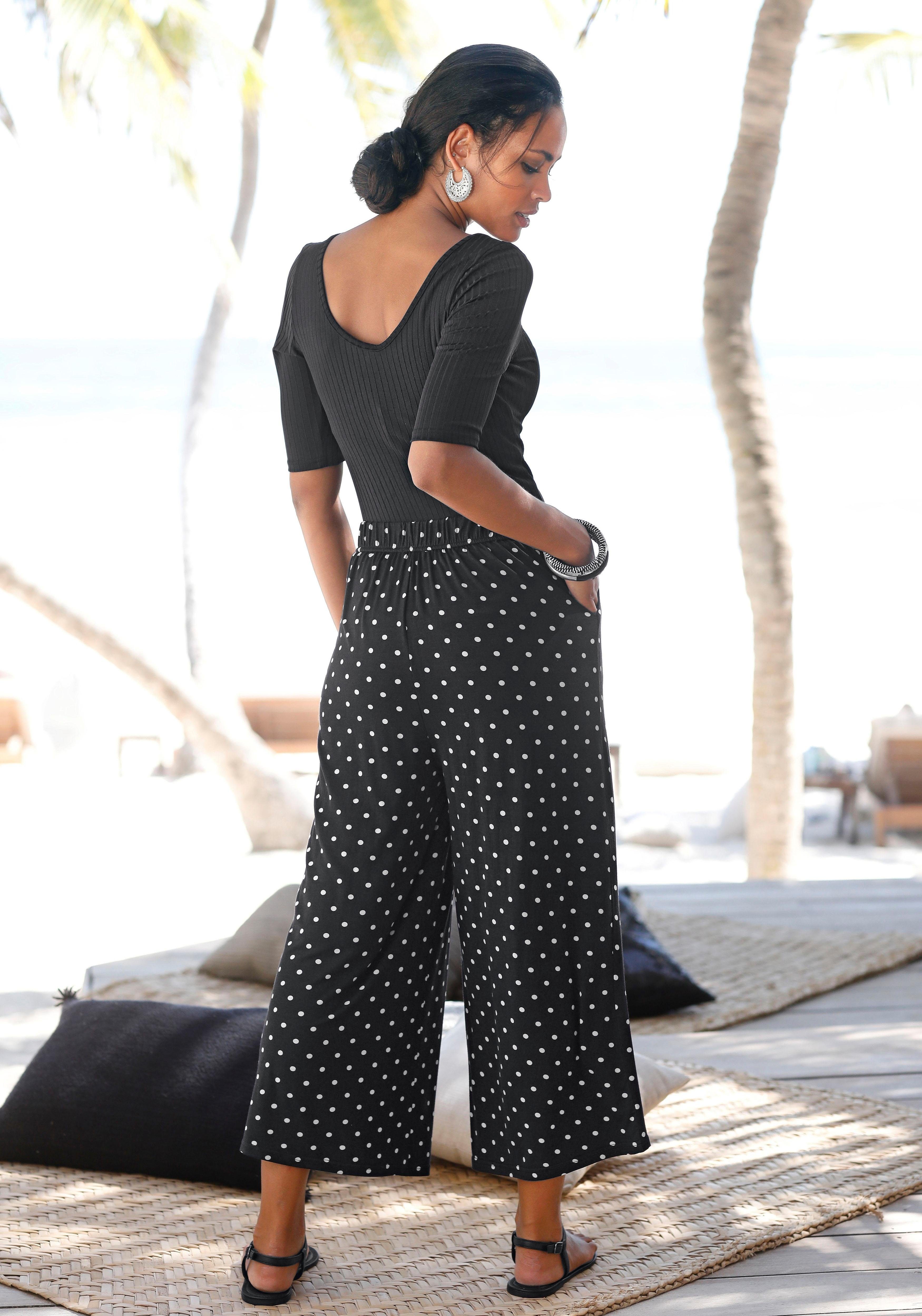 LASCANA Culotte mit Punktedruck und Taschen, elatischer Bund, 7/8-Hose, Jerseyhose