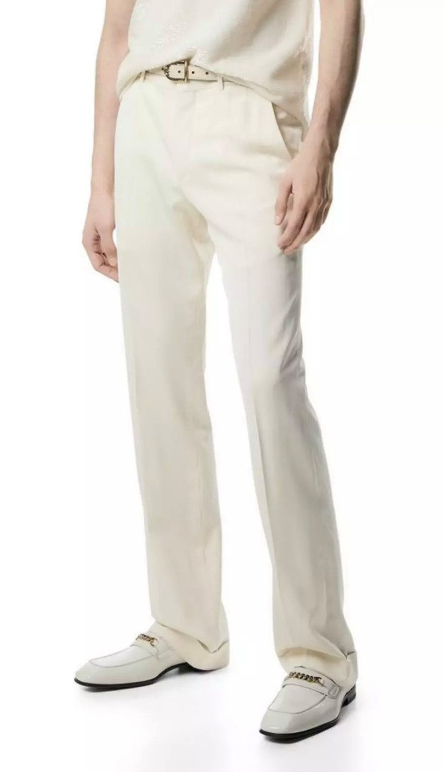 Tom Ford BAILEY Chain Loafer Slipper in Off-White Loafer Goldfarbene Kettenverzierung auf Samteinsatz