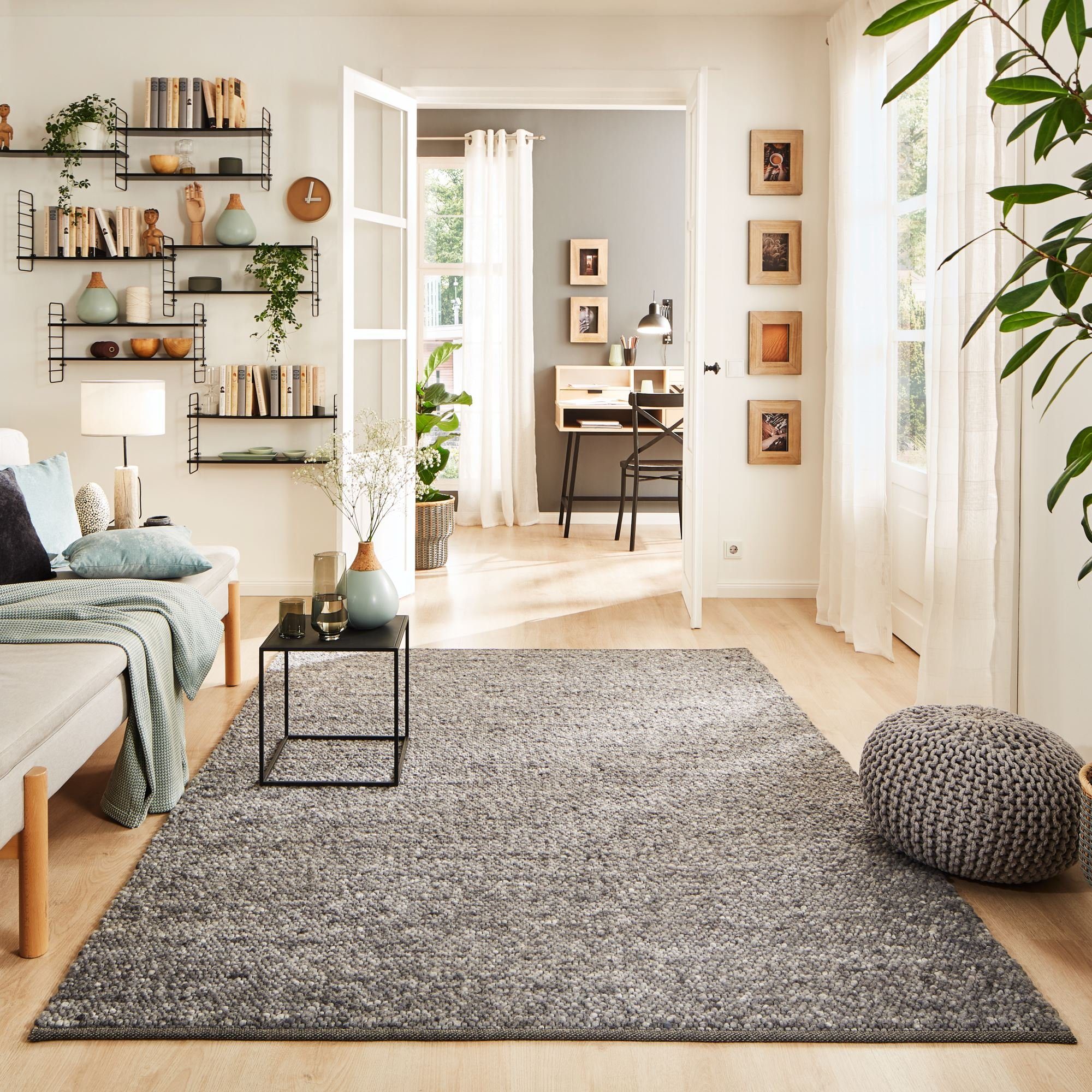 Steffensmeier Wollteppich Rotach Mit Fusselstopp, Rechteckig, Handwebteppich, Handweb Teppich, gewalkt