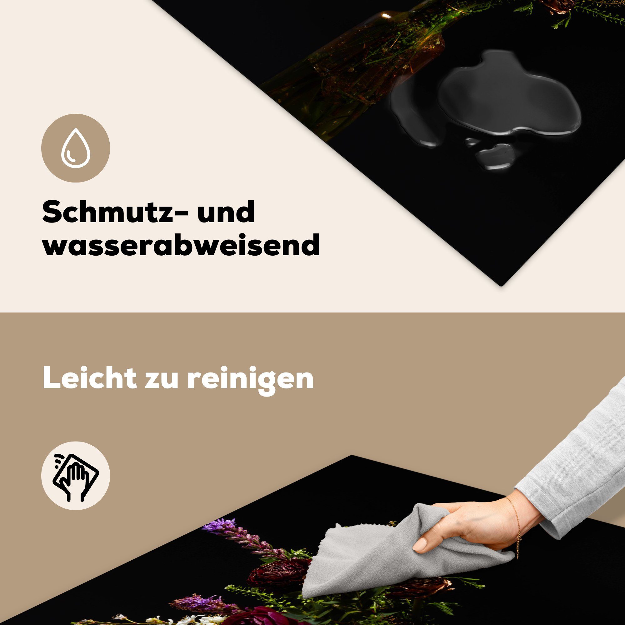 MuchoWow Ceranfeldabdeckung, 78x78 tlg), Blumen Arbeitsplatte Herdblende-/Abdeckplatte küche - Vinyl, Stilleben, - Farben für (1 cm,