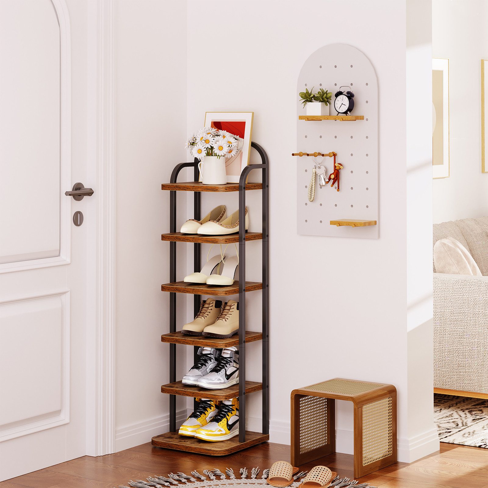 YOLEO Schuhregal Vertikales Schuhregal schmal Metall Platzsparend Vintagebr günstig online kaufen