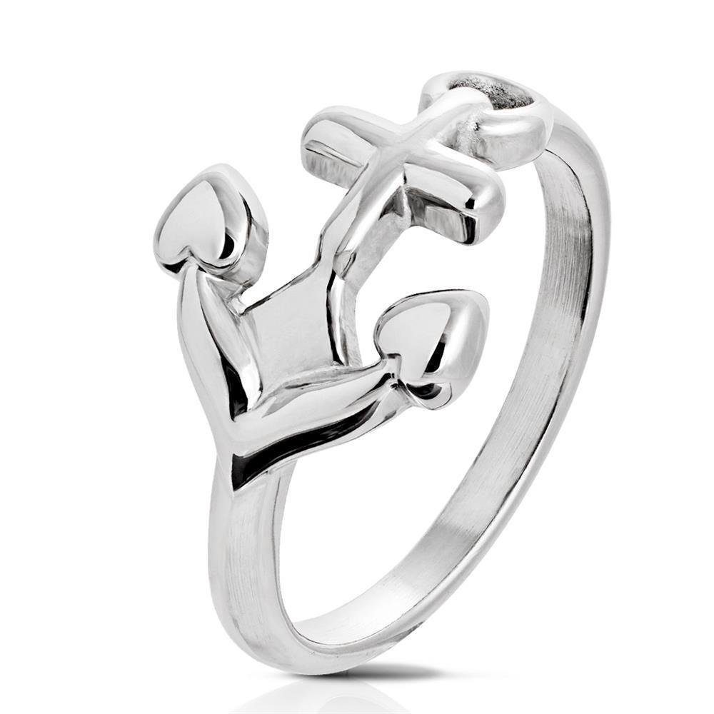 BUNGSA Fingerring Ring Anker silber aus Edelstahl Unisex (Ring, 1-tlg), Damen Herren