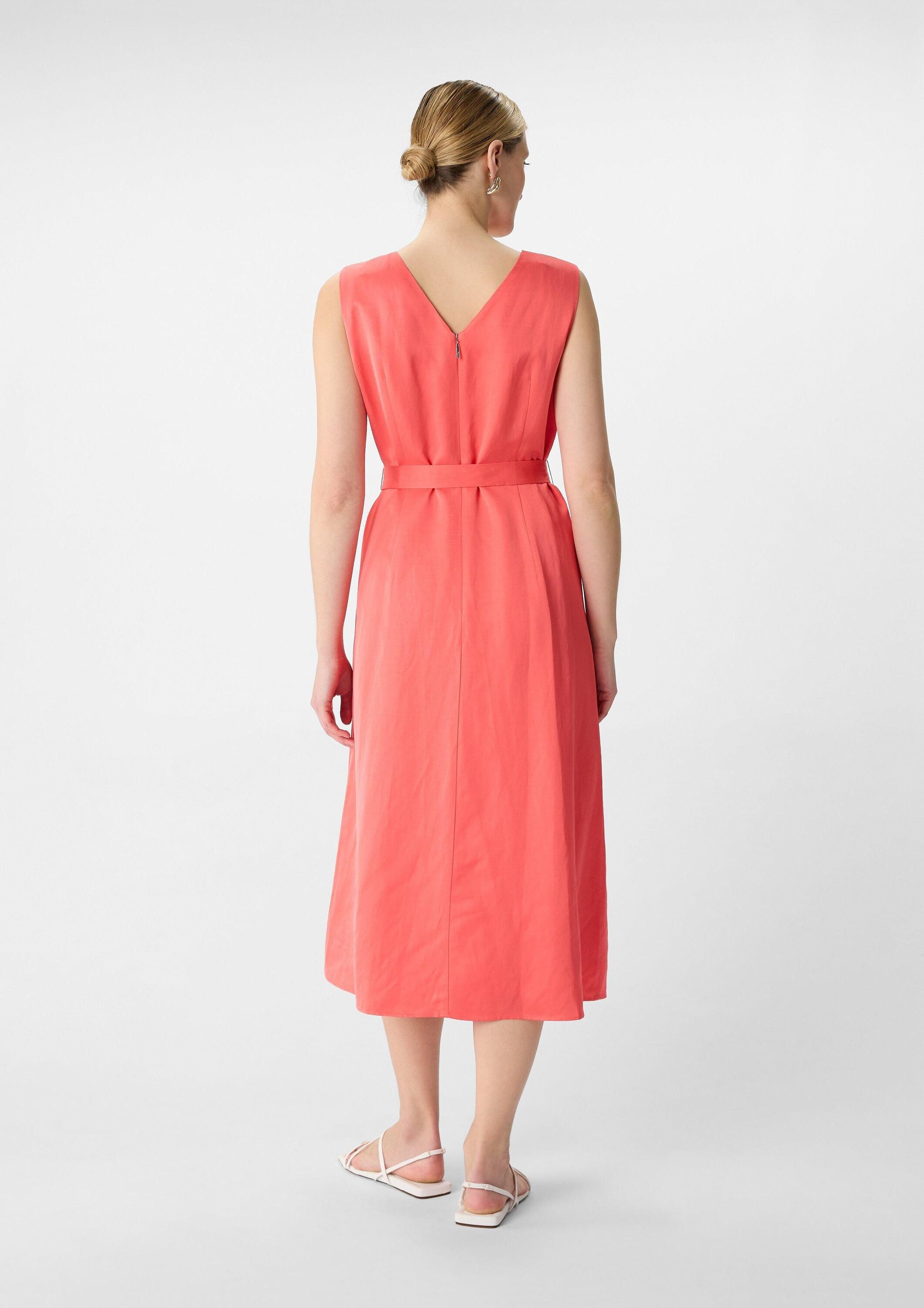 comma Midikleid Kleid Satiniertes Leinenmix-Kleid in Midilänge