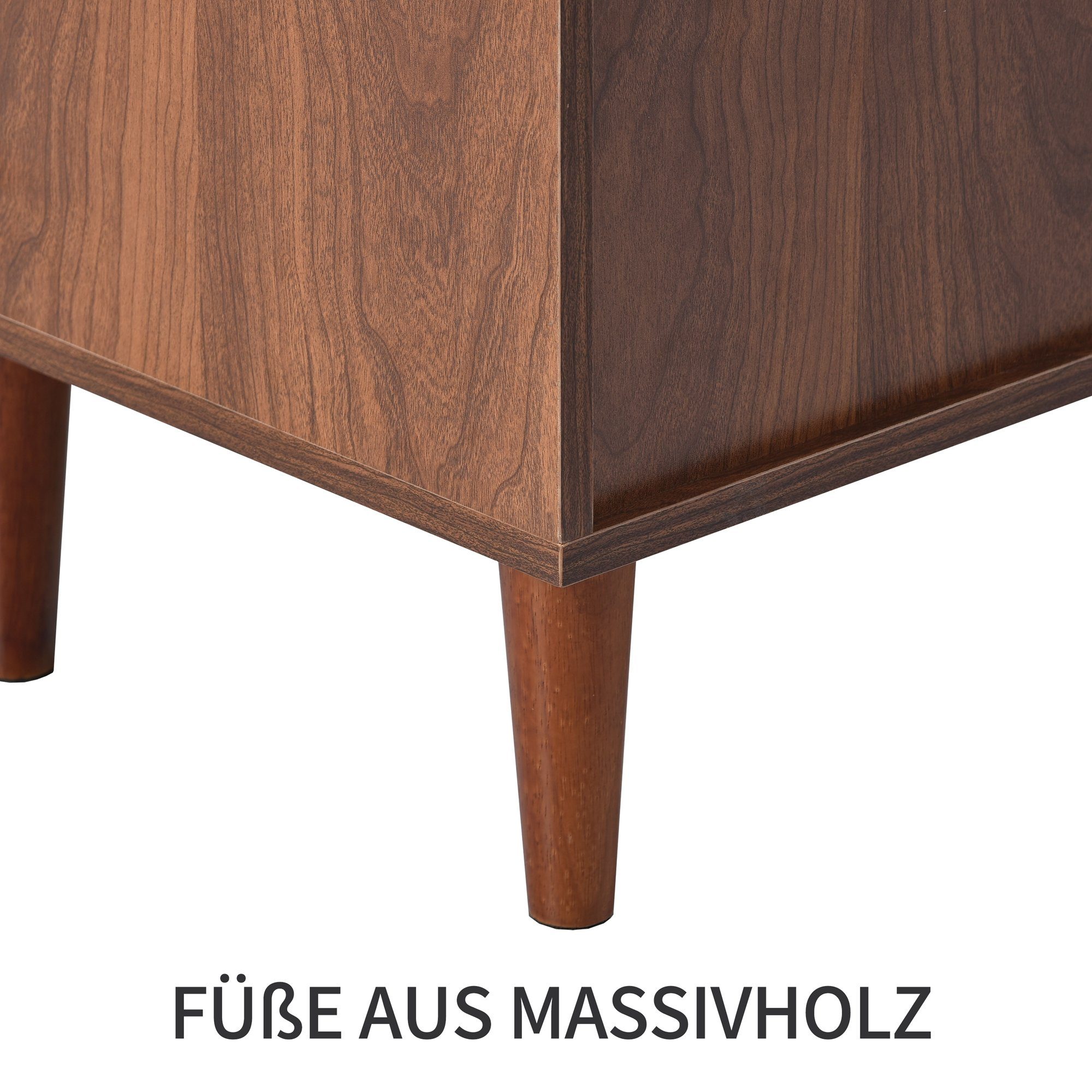 Sideboard (Kommode mit 2 Türen und 2 Schubkästen), Rattan Schubladenkommode Holz, beweglichem Laminat, Breite 130 cm