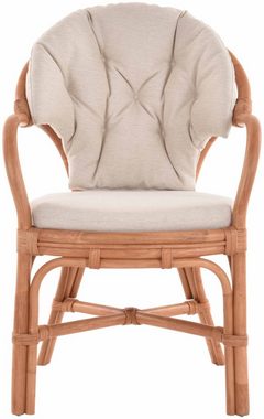 Krines Home Armlehnstuhl Klassischer Korbsessel Rattansessel Korb-Stuhl aus Natur-Rattan, gestäbt