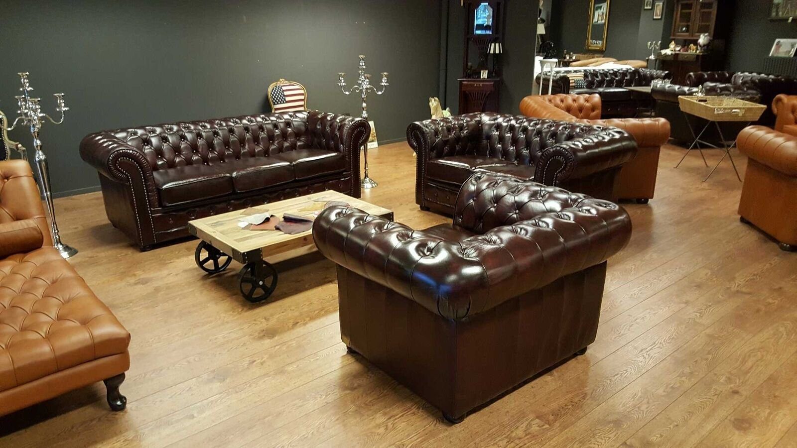 Klassische Chesterfield JVmoebel 3+2+1 Sitzer Leder 100% Sofort Sofagarnitur Sofa