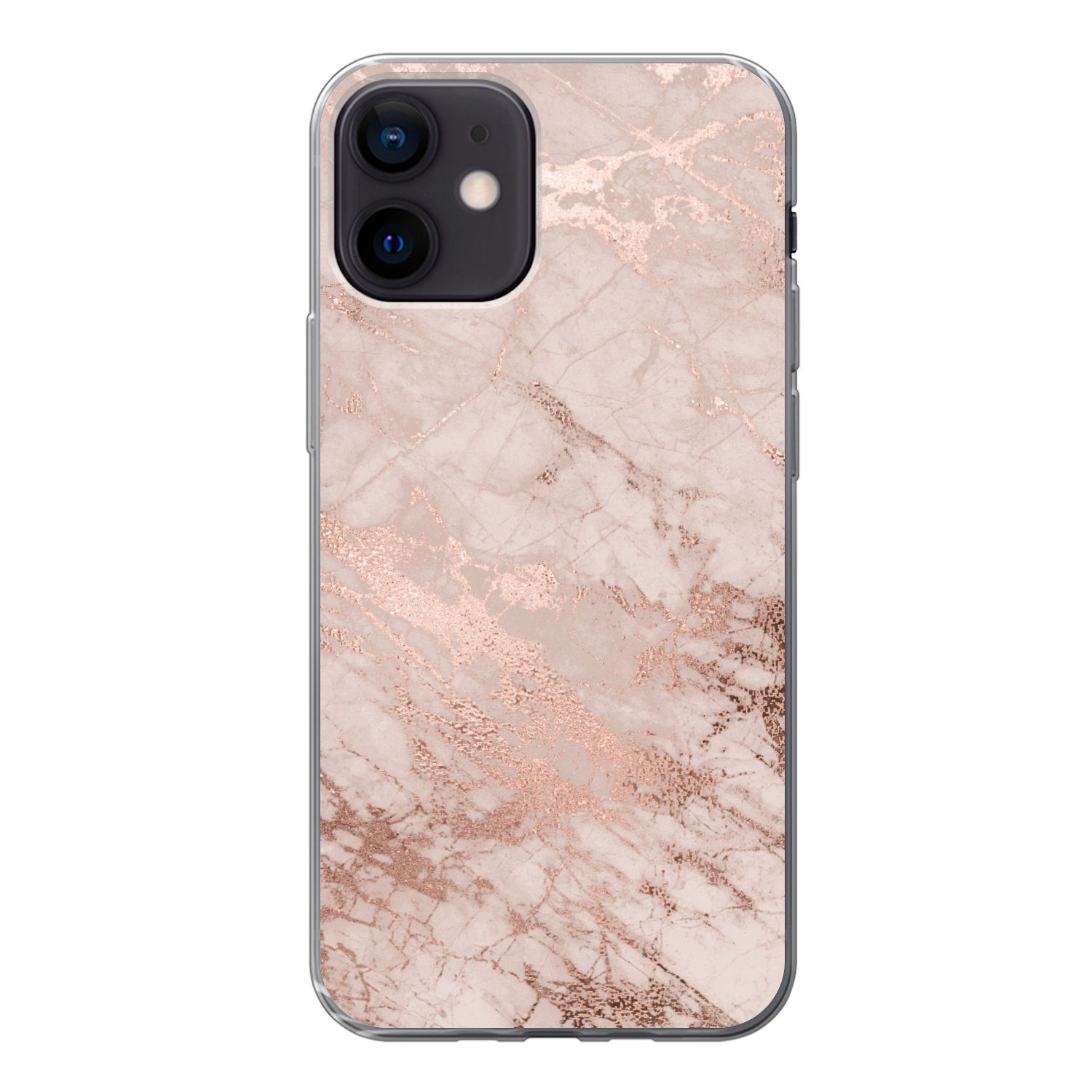 MuchoWow Handyhülle für Apple iPhone 12 Marmor - Rosa - Luxus - Marmoroptik - Glitzer - De, Smartphone-Bumper, Print, Handy Schutzhülle Dünn