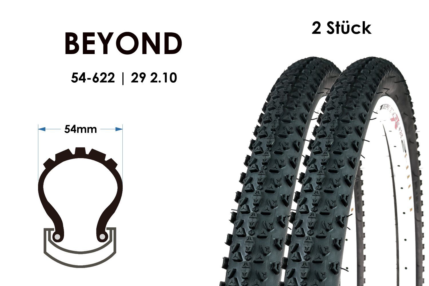 BEYOND Fahrradreifen 2 Stück 29 Zoll Fahrrad Reifen 54-622 MTB Tire