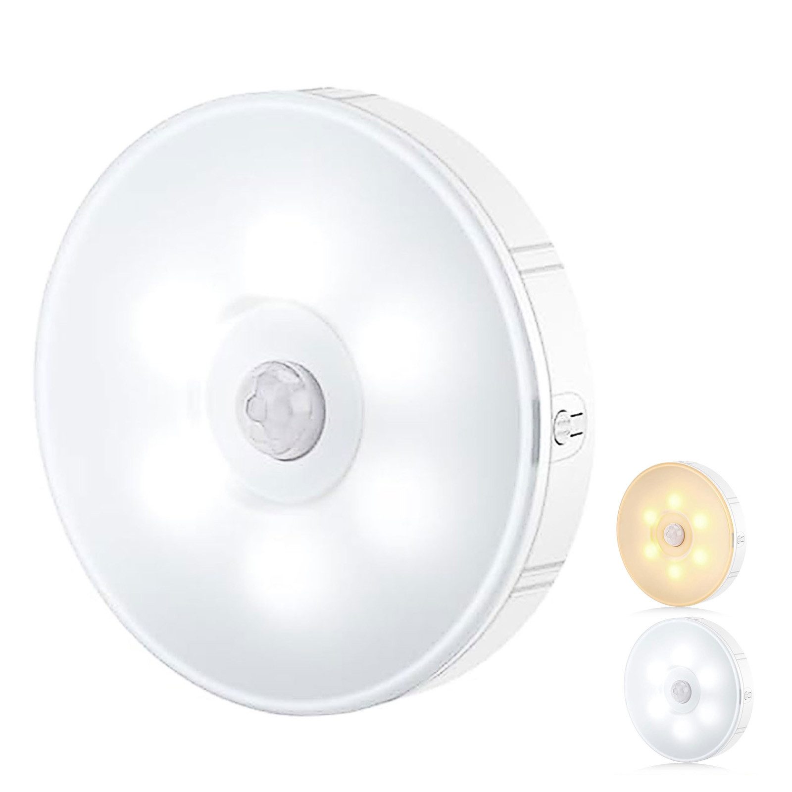 REDOM Nachtlicht 6er LED wandlampe Nachttischlampe mit Bewegungssensor, LED fest integriert, Warmweiß/Kaltweiß, 3 Modi, stufenlos dimmbar 5–80 lm, USB wiederaufladbar, 500 mAh Akku