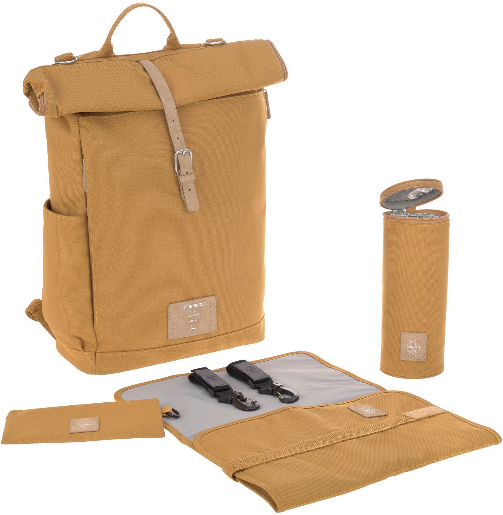 LÄSSIG Wickelrucksack Green Label, Rolltop, orange, PETA-approved vegan; zum Teil aus recyceltem Material