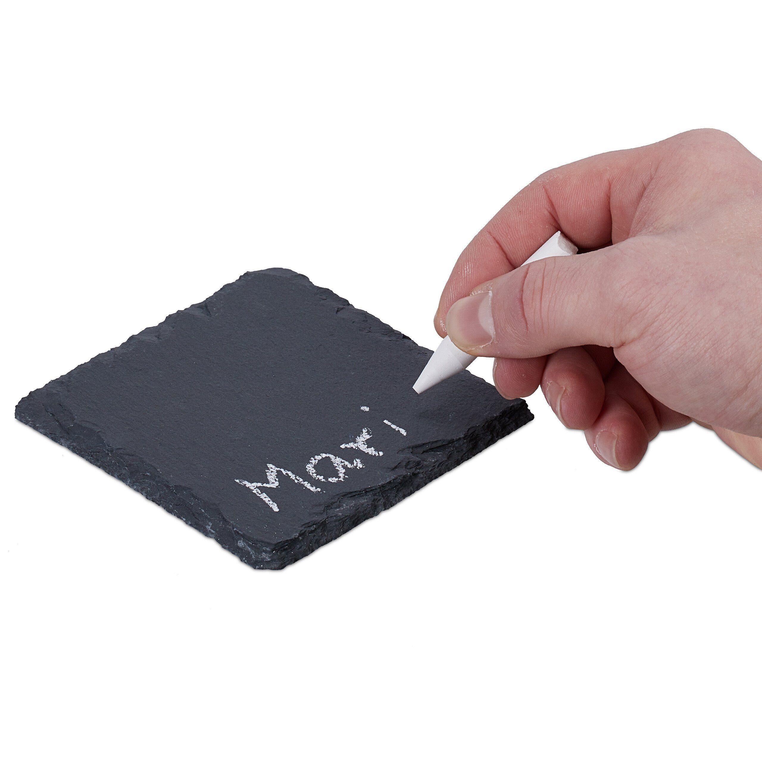 relaxdays Getränkeuntersetzer 16er Set Schiefer Untersetzer 10x10 cm