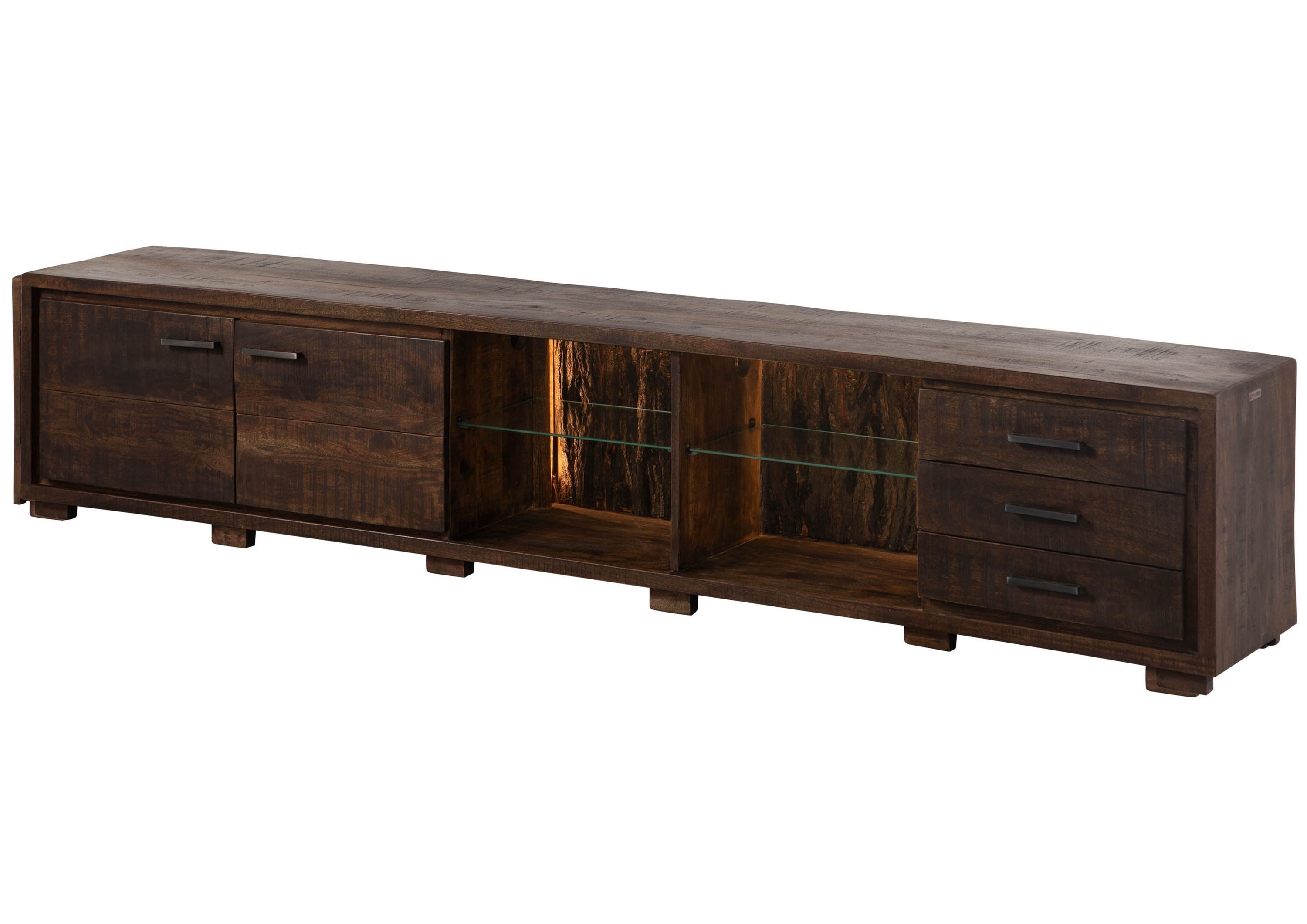 Massivmoebel24 TV-Board BARK Akazie Massivholz dunkelbraun (Massivholz montiert 69 kg BARK #216), Akazie 235x40x47 cm dunkelbraun lackiert