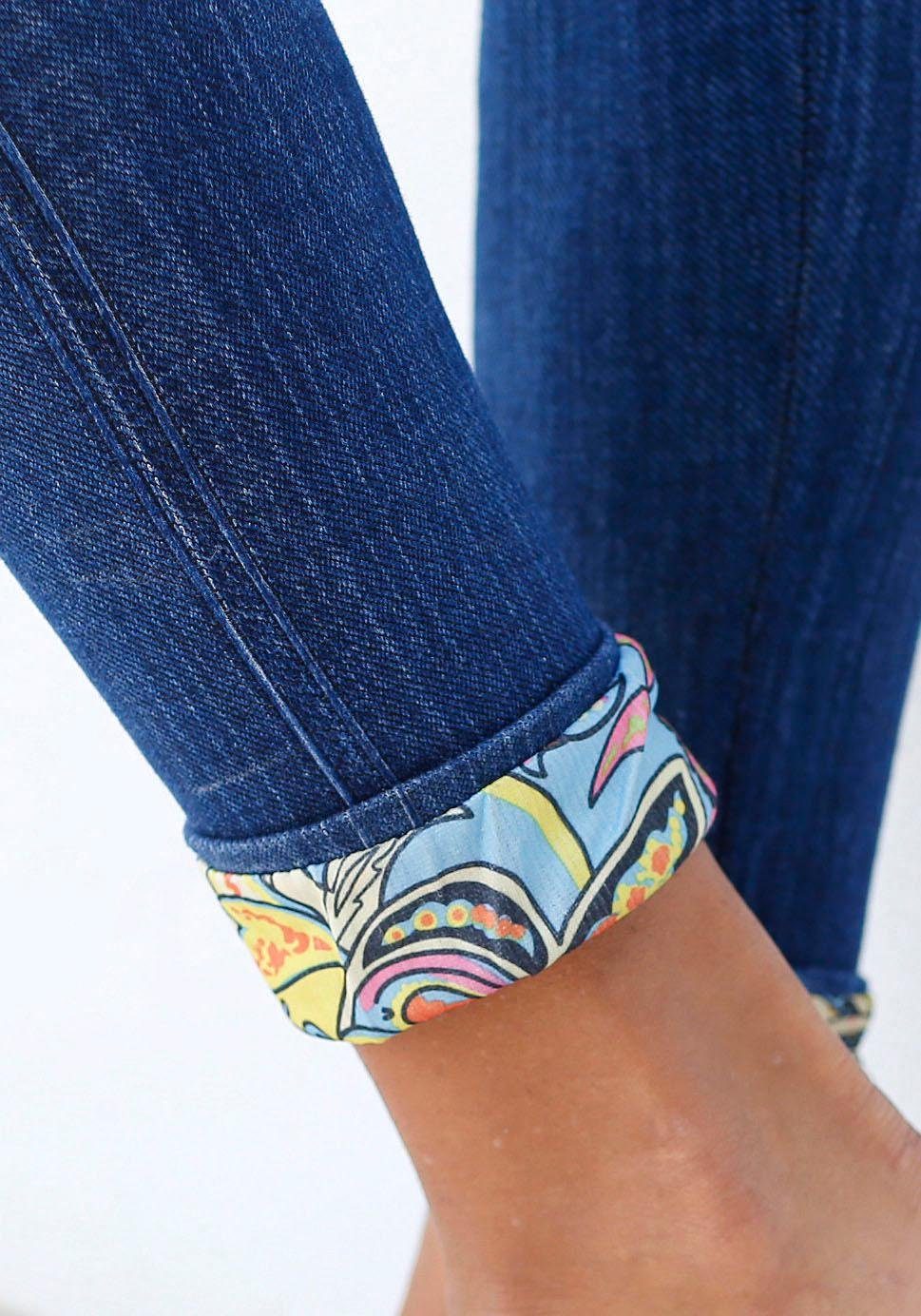 Buffalo Jeansleggings in Denim-Look mit bunten Umschlagbündchen, Jeggings