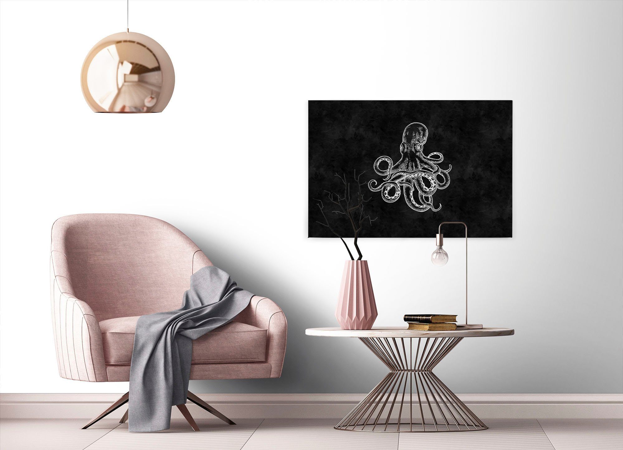 St), Création 4, Schwarz-Weiß A.S. blackboard Keilrahmen Leinwandbild Octopus Bild Tafel (1