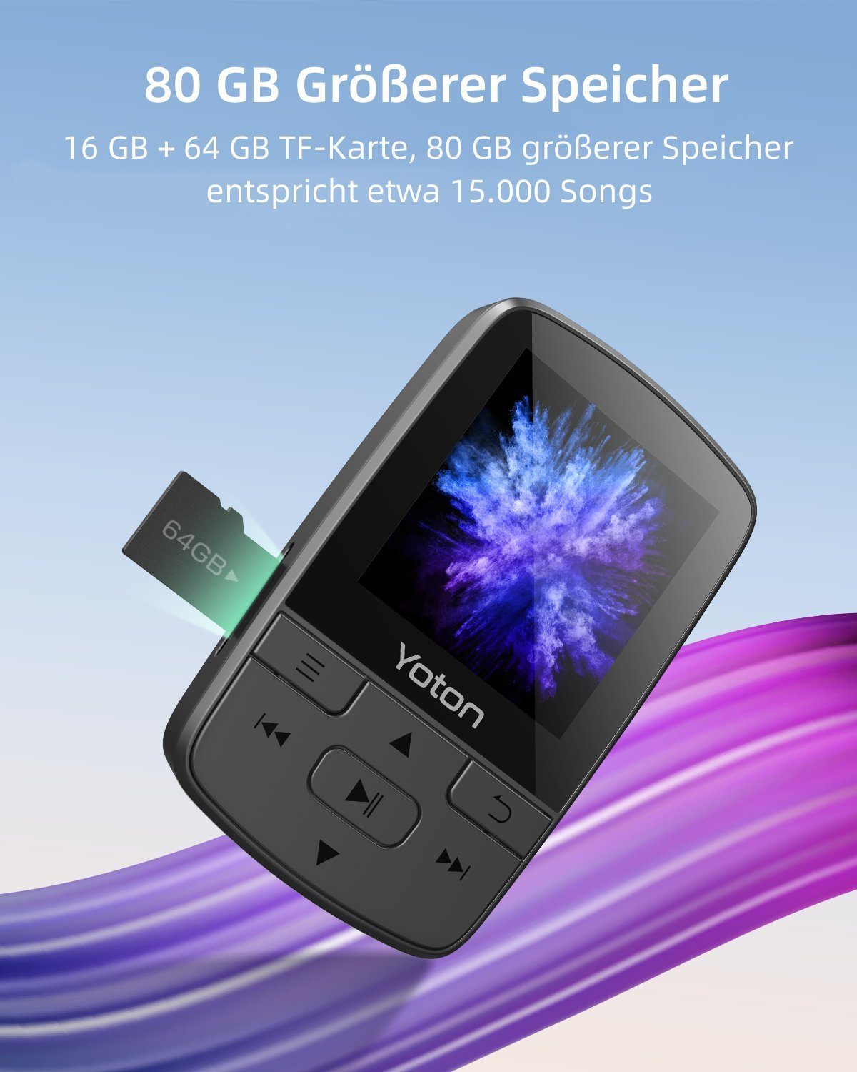 Yoton 16+64GB Player Sport Tonbandgerät, E-Book) GB, (16 Musik FM MP3-Player mit Radio
