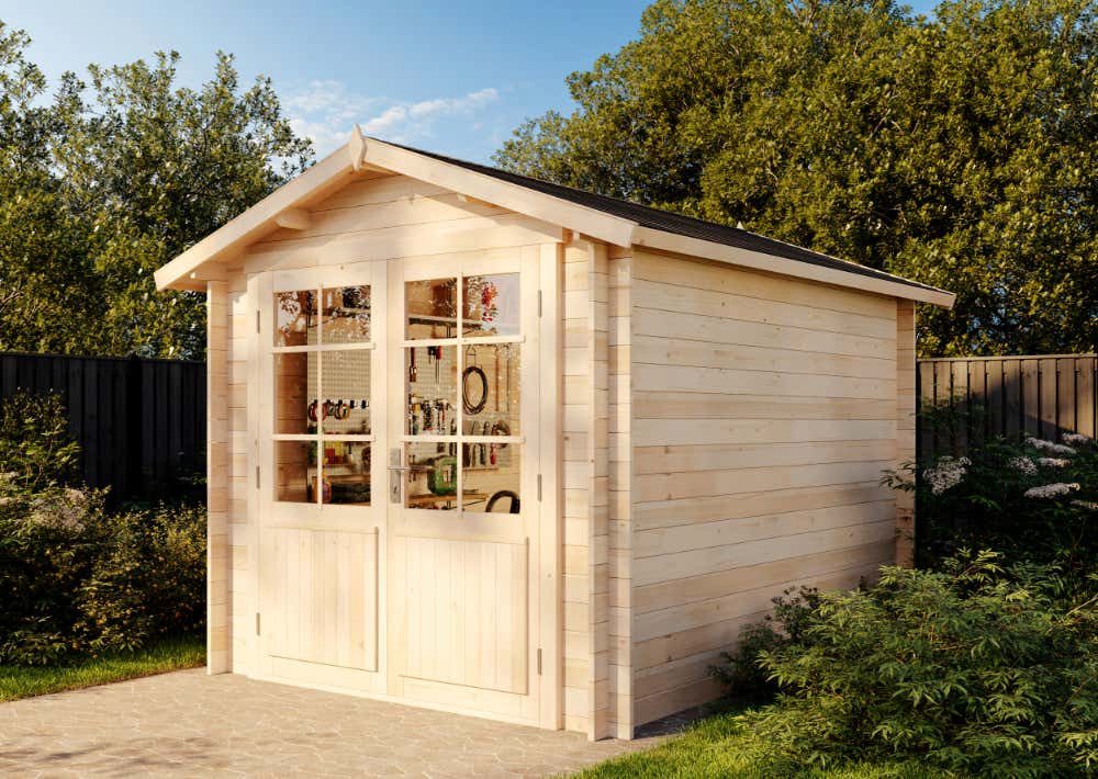 Alpholz Gerätehaus Holz Bremen B, BxT: 270x340 cm, in Naturbelassen mit 28mm Wandstärke