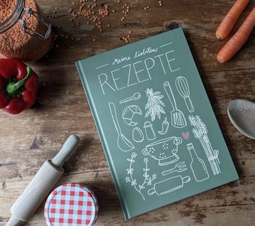 Eine der Guten Verlag Notizbuch Rezeptbuch - Meine liebsten Rezepte, mint, Großes A4 DIY Kochbuch zum Selberschreiben, Handlettering, Hardcover