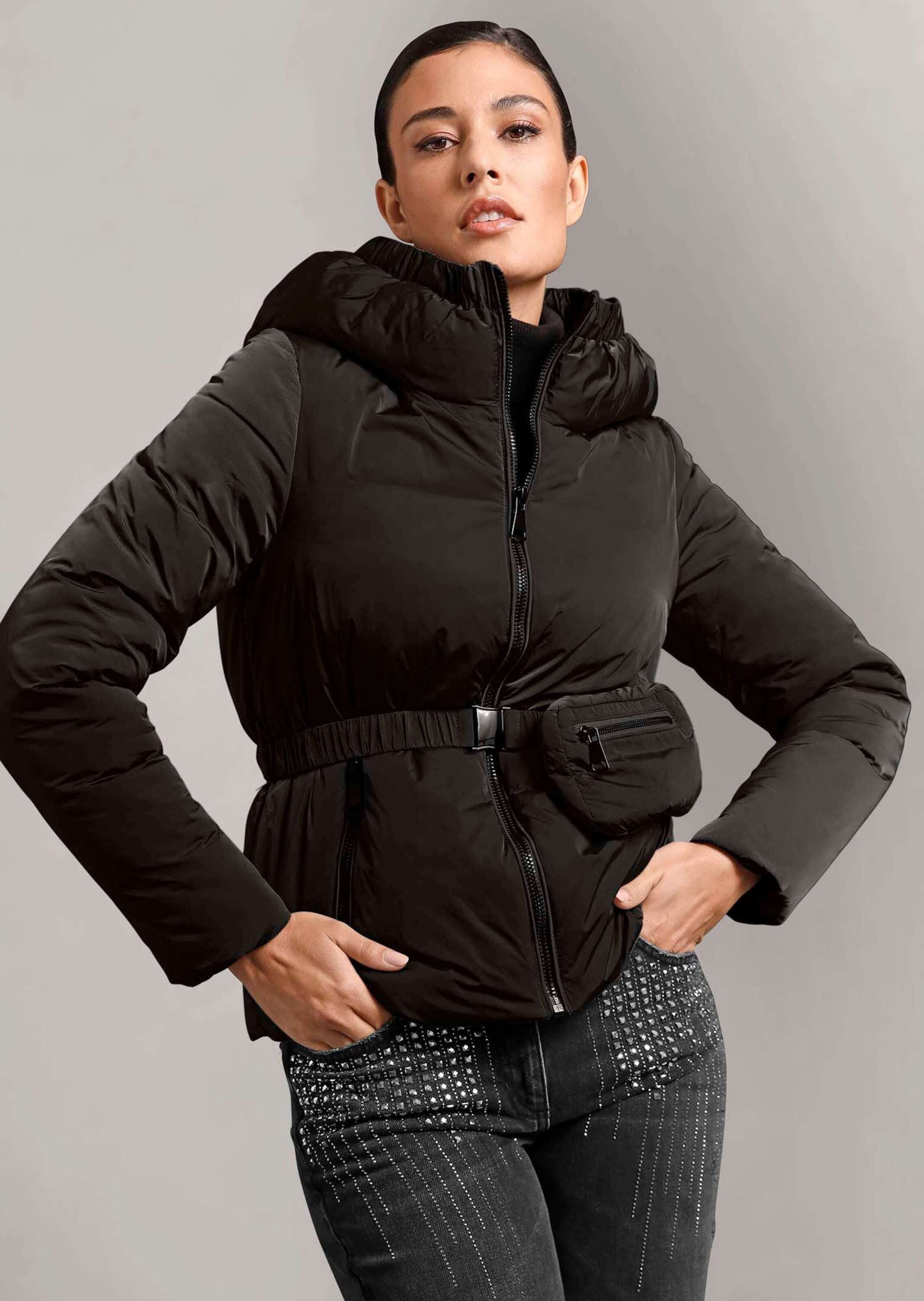 Alba Moda Steppjacke Steppjacke mit abnehmbarer Bauchtasche