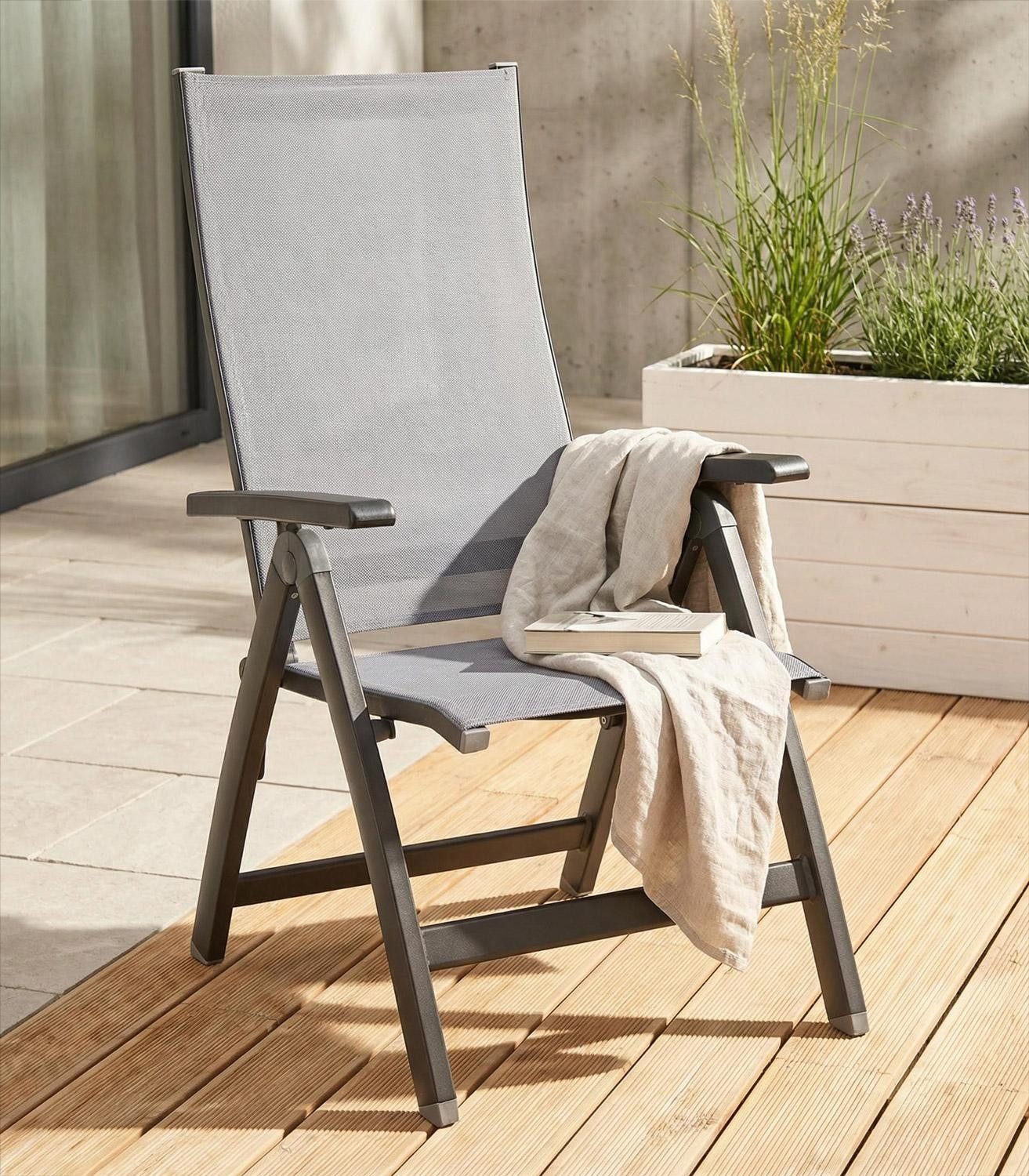 Bizzotto Gartenstuhl CRUISE, Aluminium, Anthrazit, Grau, klappbar, Textilen, verstellbar