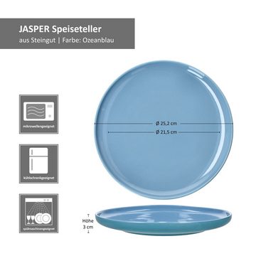 Ritzenhoff & Breker Speiseteller Ritzenhoff 6x Jasper Speiseteller 25,2cm Ozeanblau Steingut Essteller