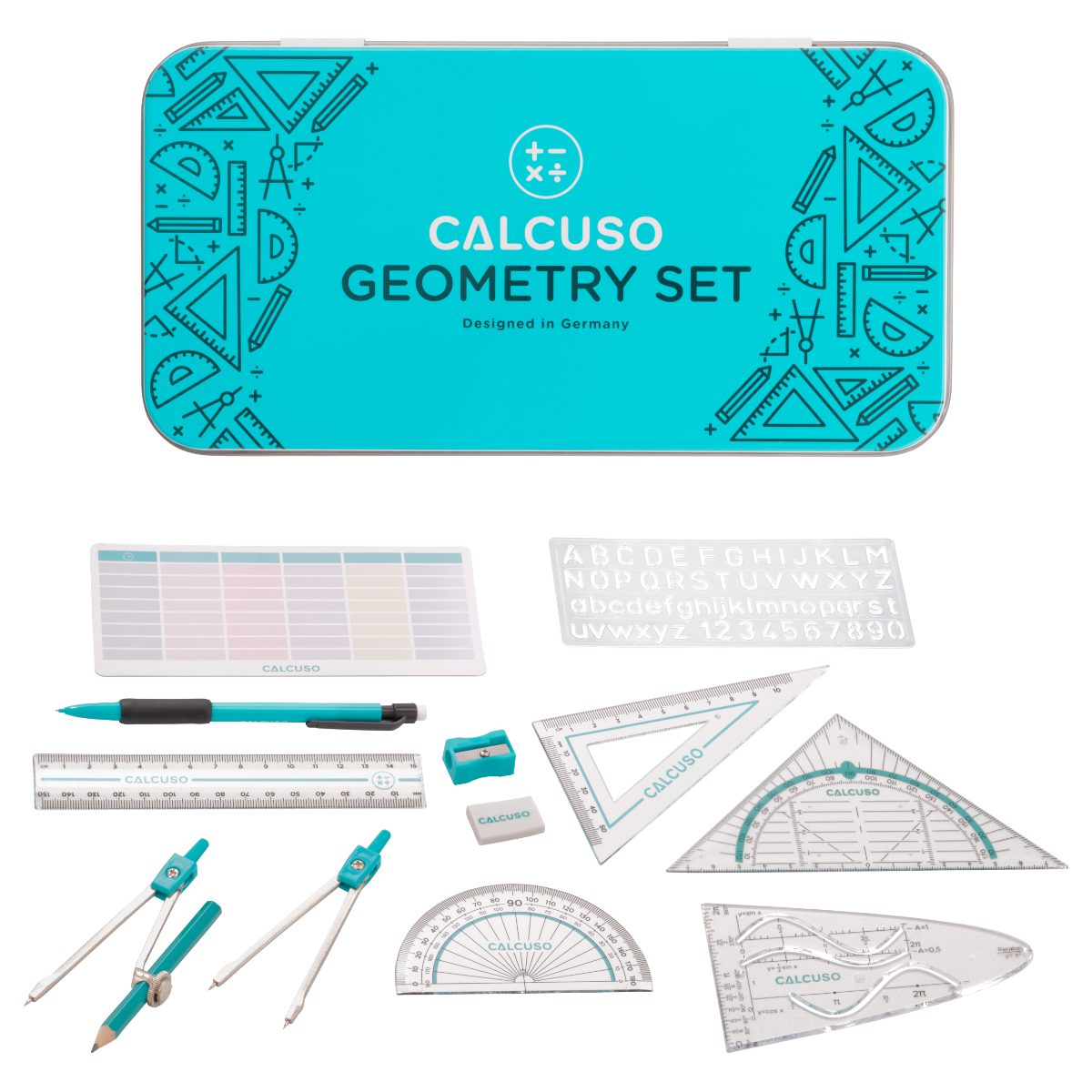 CALCUSO Zirkel Geometrie Set in Metallbox – 14-teilig mit Geodreieck & Zirkel