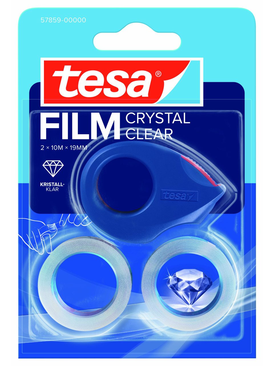 tesa Klebehaken tesa Film + Mini Abroller 10 m x 19 mm, rot-blau