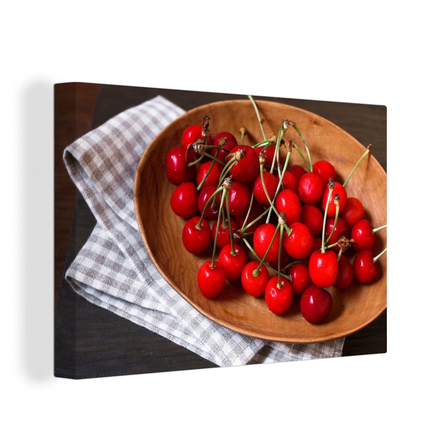 OneMillionCanvasses® Leinwandbild Obstschale - Kirsche - Rot, (1 St), Wandbild Leinwandbilder, Aufhängefertig, Wanddeko, 30x20 cm