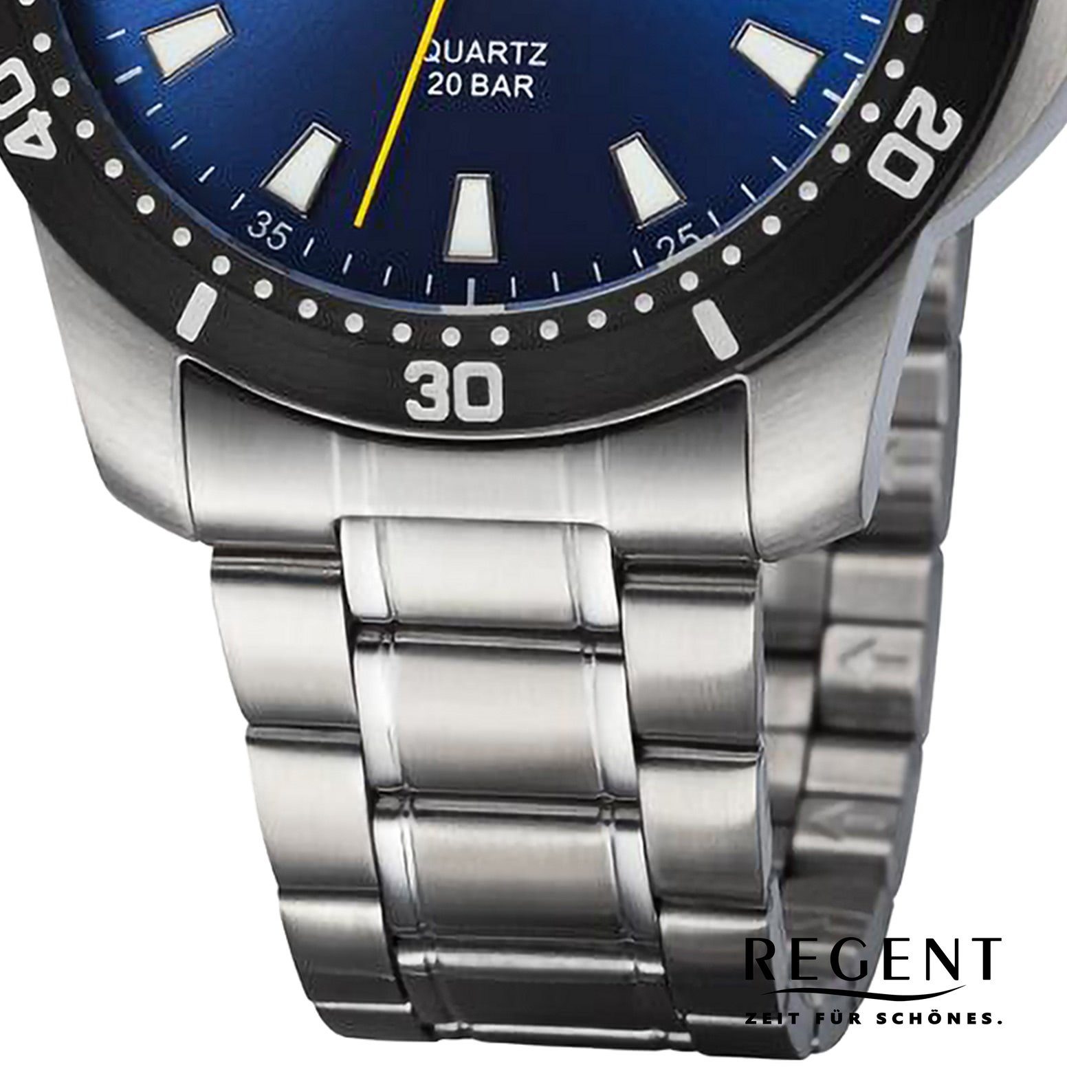 Regent Quarzuhr Regent Herren extra Armbanduhr (ca. Armbanduhr Herren groß rund, Analog, Metallarmband 40mm)