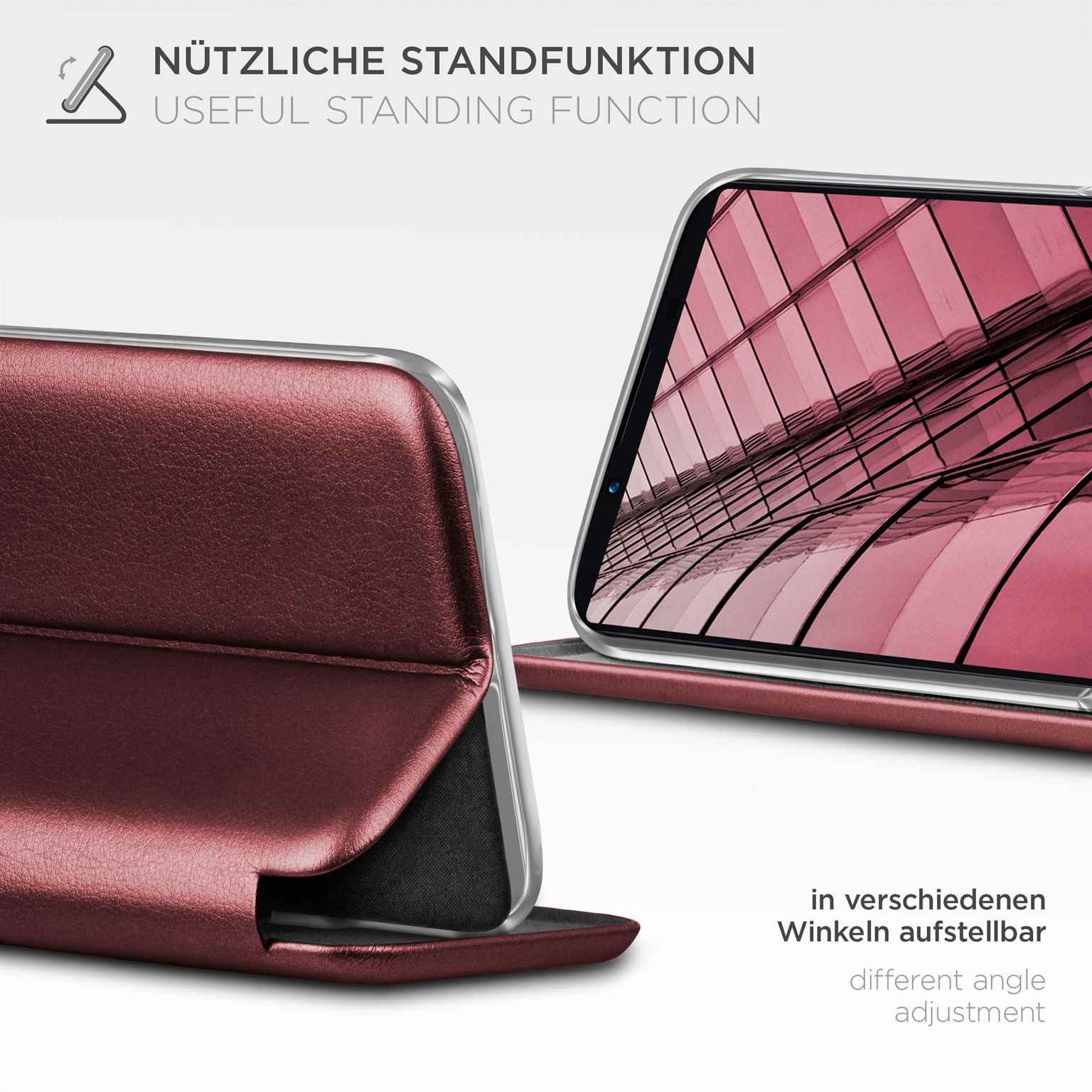 ONEFLOW Handyhülle für Sony Xperia 1 V Premium Hülle Business Cover Rot 6,5 Zoll, 360 Grad Schutzhülle Flip Case Etui Klapphülle Dünn Leder Handy Tasche