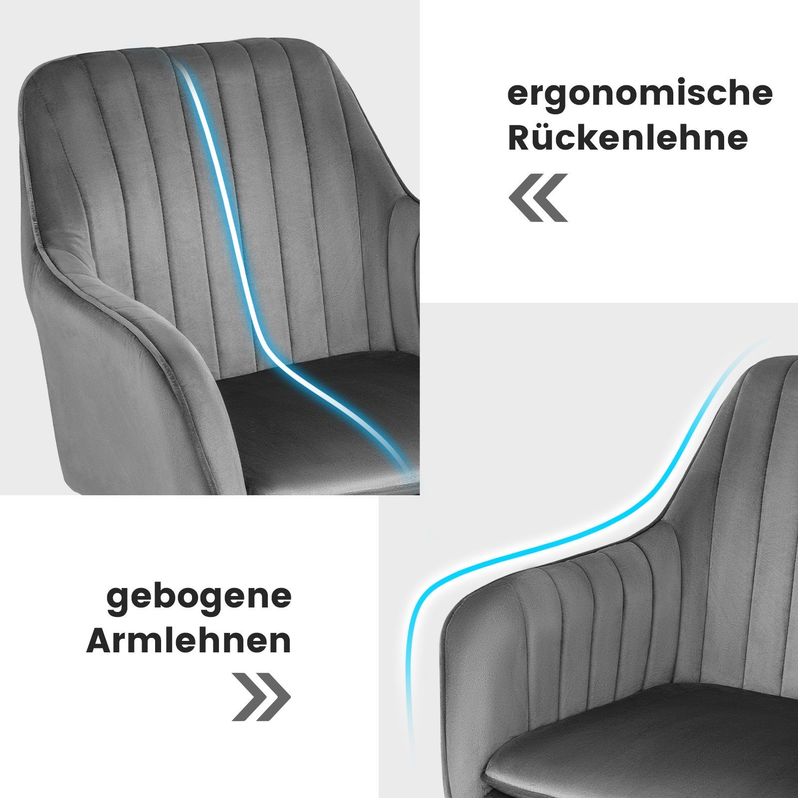 Samt, mit Armlehne, drehbar, höhenverstellbar, Bürostuhl, COSTWAY auf Rollen