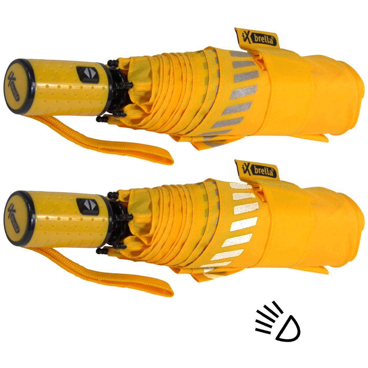 iX-brella Taschenregenschirm Kinderschirm reflektierend, Sicherheit Auf-Zu-Automatik, durch gelb Reflex-Streifen mit 