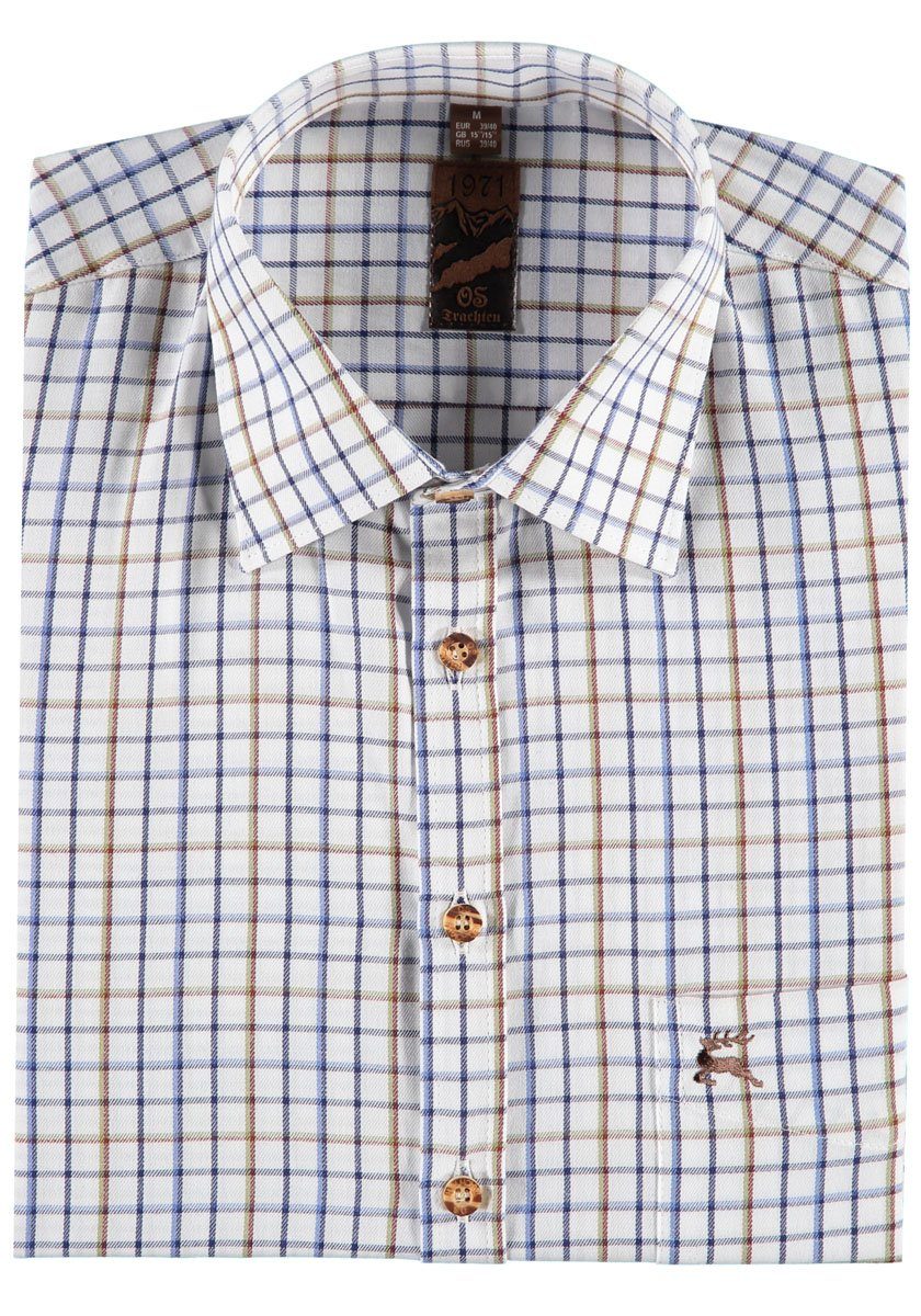 Herren Hemden OS-Trachten Trachtenhemd Smavel Langarmhemd mit Hirsch-Stickerei auf der Brusttasche