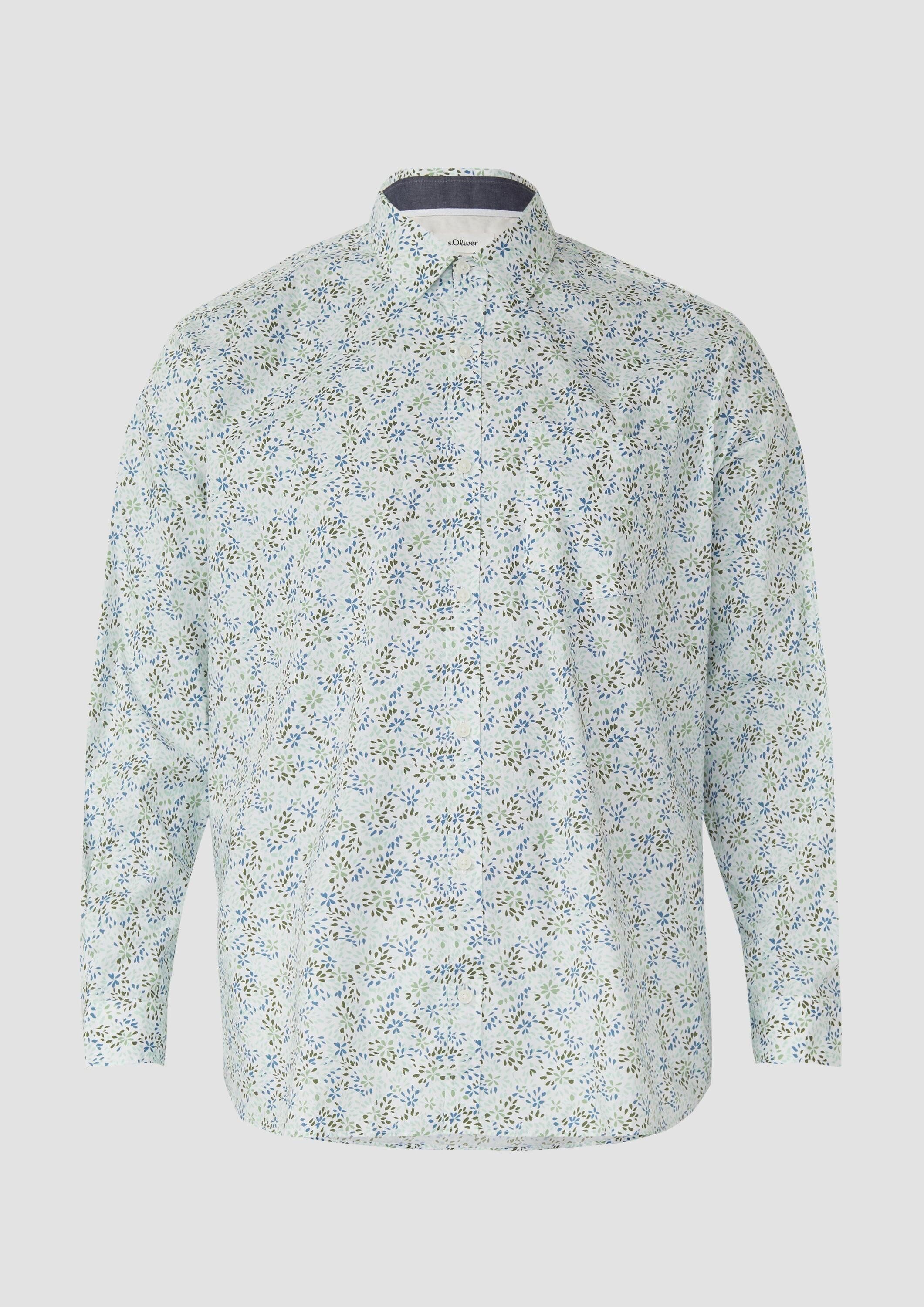 s.Oliver Langarmhemd Hemd Slim Fit: Langarmhemd mit All-over-Print und Kentkragen
