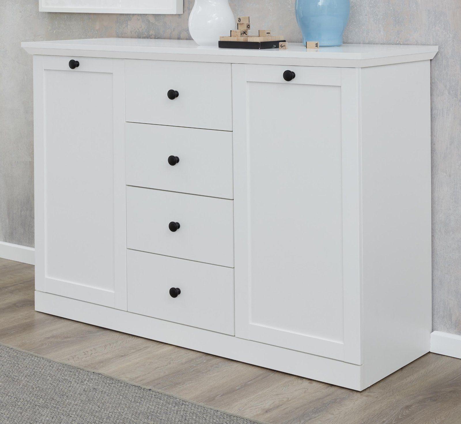 trendteam Kommode Baxter (Sideboard in Landhaus weiß, 119 x 88 cm), 6 Fächer, 4 Schubladen