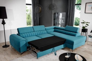 MOEBLO Ecksofa OLIVIER, mit Schlaffunktion und Bettkasten, Couch für Wohnzimmer, Schlafsofa Sofagarnitur L-Form Wohnlandschaft mit Bettfunktion, mit Schlaffunktion