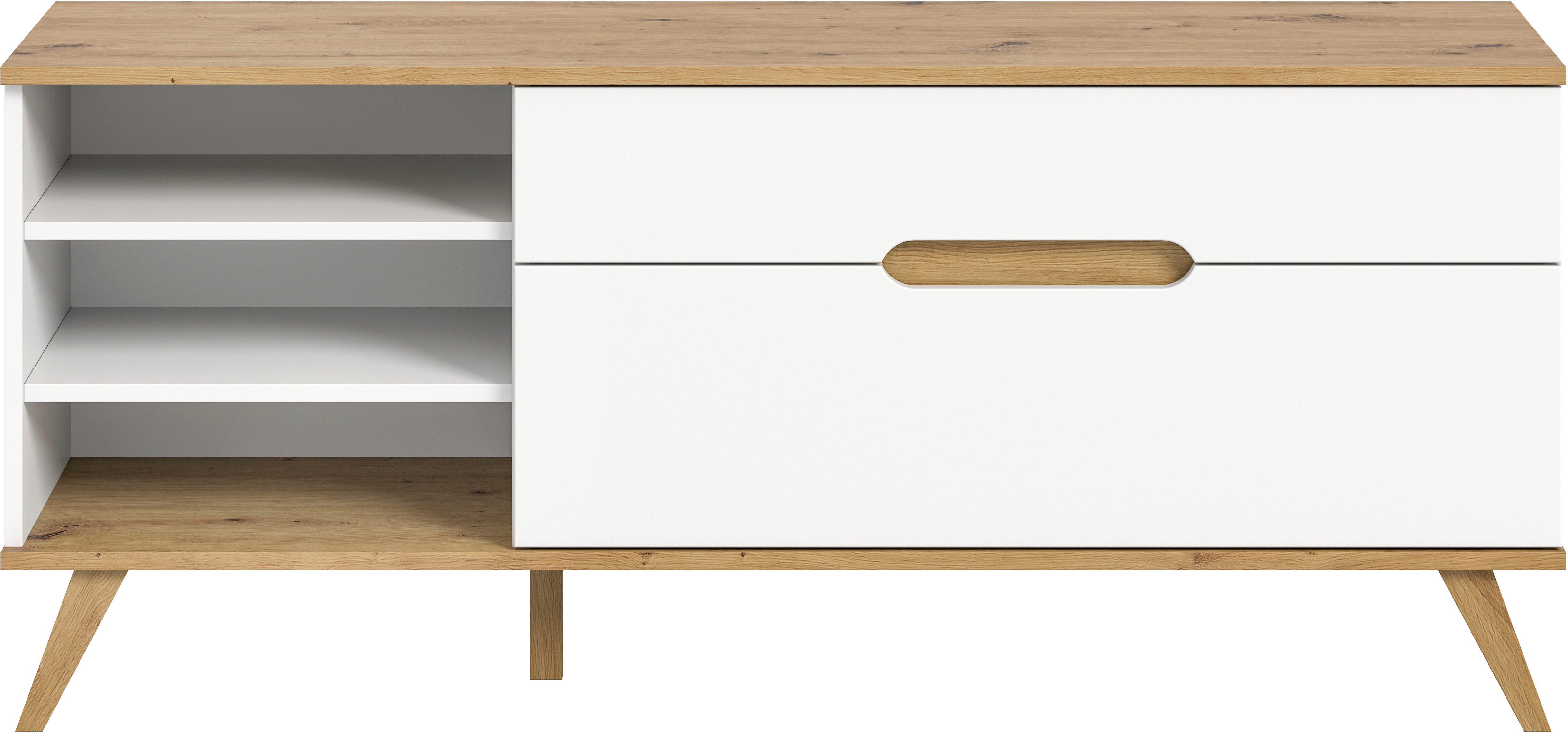 Home affaire Lowboard Alesund, Breite 140 cm, 1 Klappe, 1 Schubkasten, konischer Fuß, Scandi-Look, TV-Möbel, TV-Schrank, TV-Lowboard, Mediaboard, Wohnmöbel