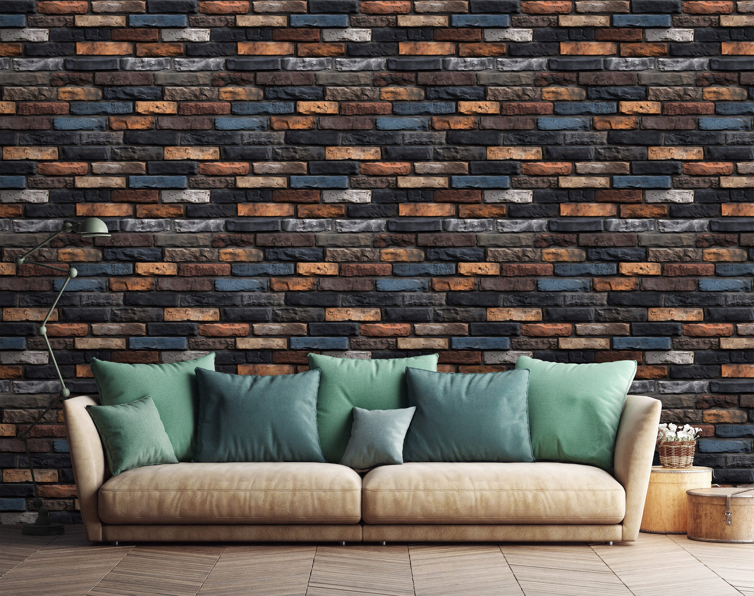 Wallarena Vliestapete Ziegel Schwarz Orange Blau Wohnzimmer Schlafzimmer Ta günstig online kaufen