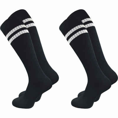 GAWILO Kniestrümpfe Retro für Herren mit stylischen Streifen - weiß & schwarz - Baumwolle (2 Paar) Knielange Носки im sportlichen Look - auch zum Wandern geeignet