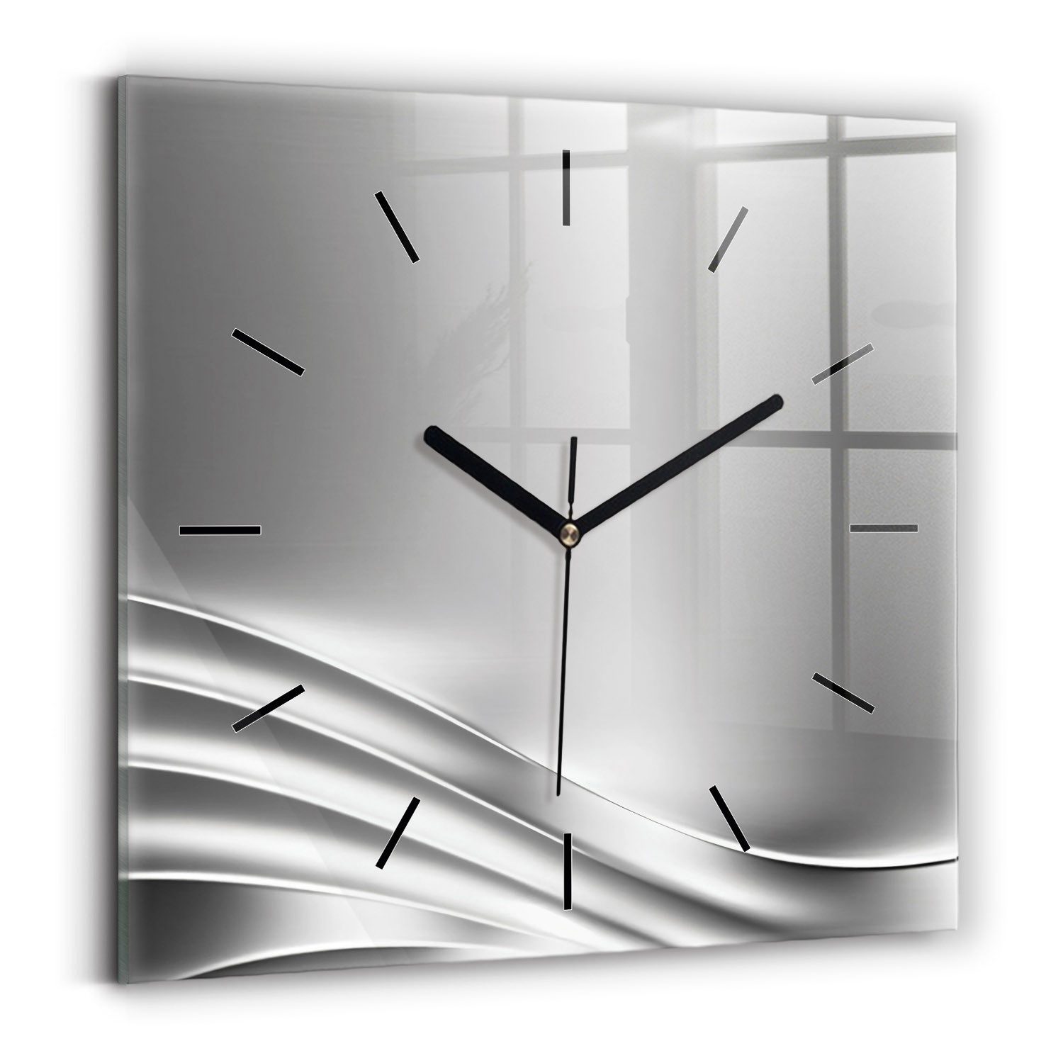 Tulup Wanduhr Rechteckige Glasuhr Silber Abstraktion Moderne Uhr aus Gehärtetem Glas