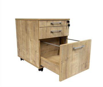 Furni24 Schreibtisch Schreibtisch und Holz Rollcontainer, Saphir Eiche Dekor, 140X80X75 cm