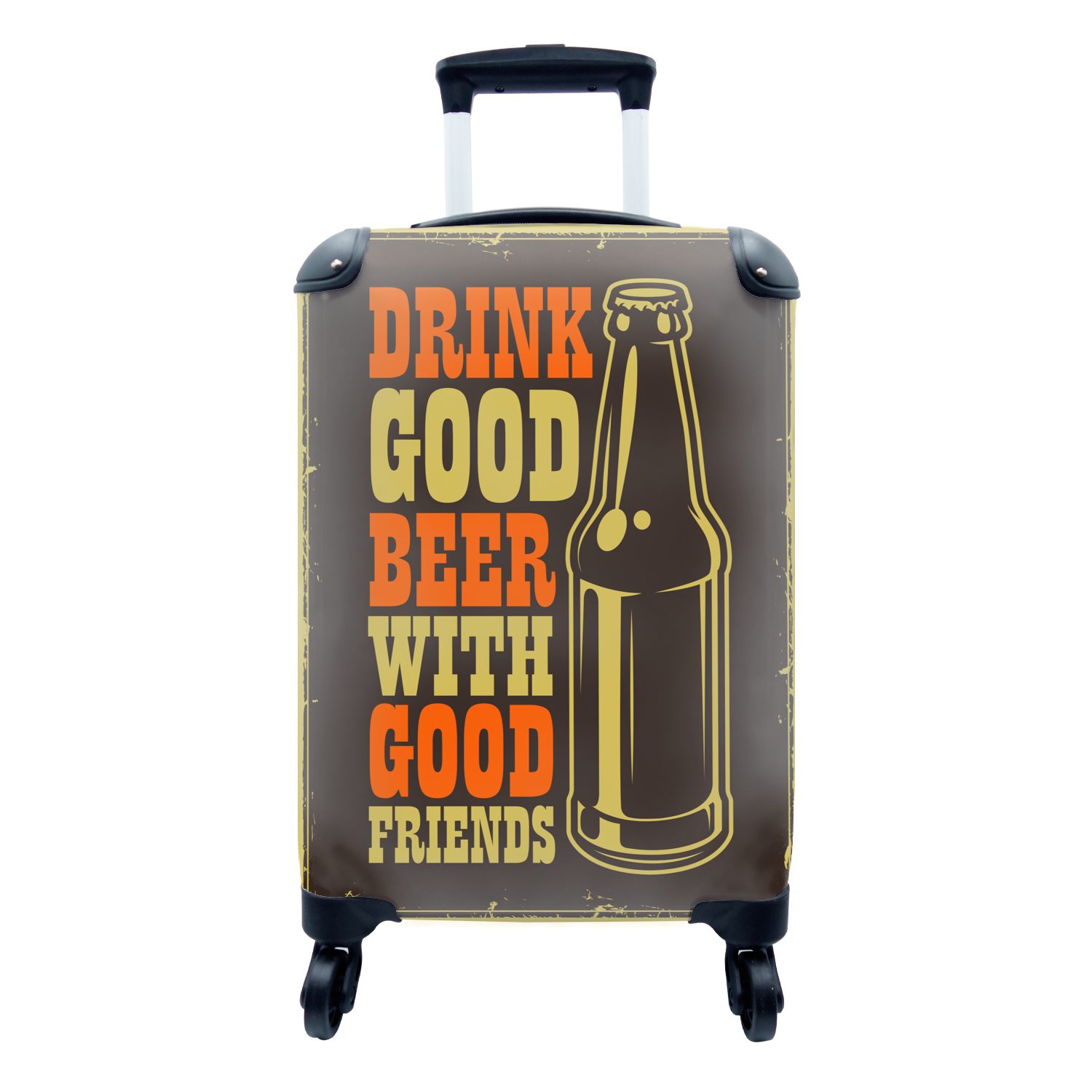 mit Handgepäck Zitate Freunden' mit rollen, - MuchoWow Vintage 'Trinke Rollen, Bier für guten Ferien, - Reisekoffer 4 gutes Handgepäckkoffer Reisetasche Trolley, -,