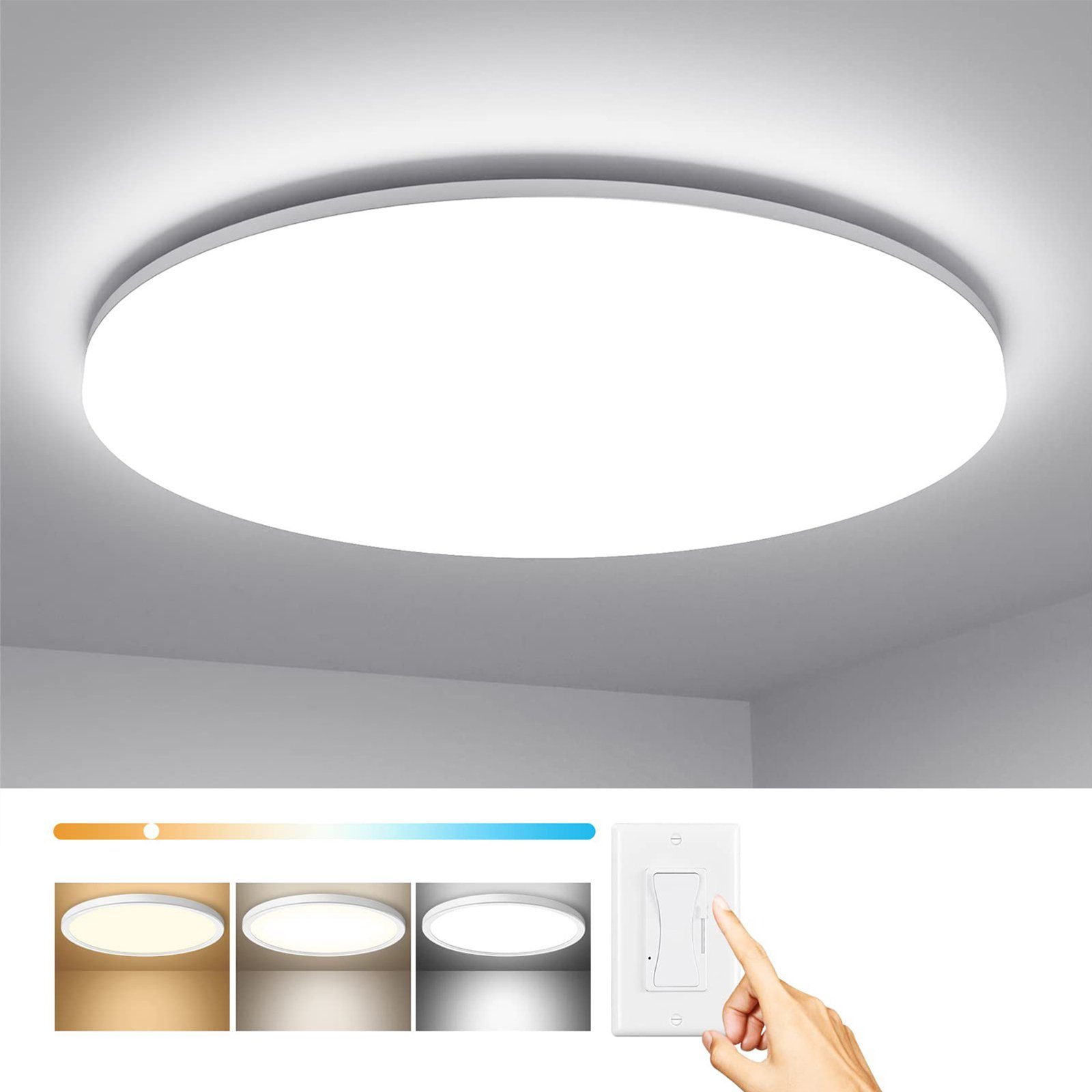 MUPOO LED Deckenleuchte LED Panel 30W/40W LED Wandleuchte 3 Farbtemperatur LED Deckenlampen, 30W, 30CM, LED Nachtlicht Ø30cm/Ø37.5cm