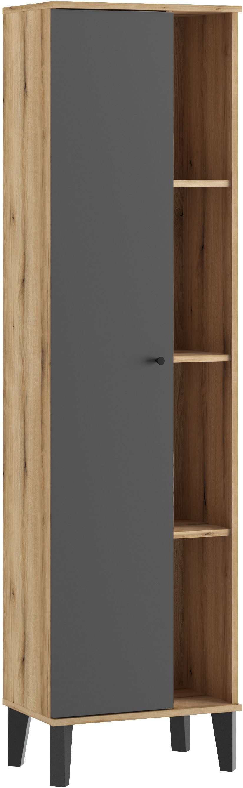 Home affaire Stauraumschrank Oslo, Badschrank mit Knopfgriff, Hochschrank im skandinavischen Design in der Türfarbe Weiß oder Grau verfügbar, ausreichend Stauraum