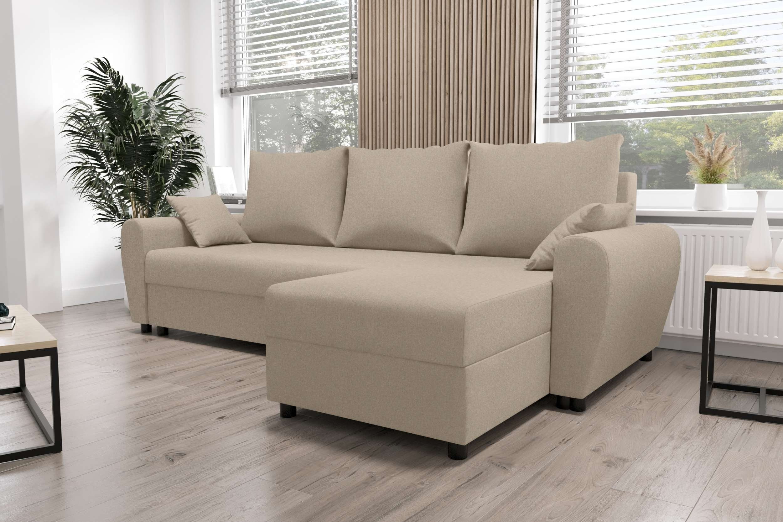 Sitzkomfort, Modern Stylefy Melina, Design Eckcouch, Bettfunktion, mit Sofa, mit Ecksofa Bettkasten, L-Form,